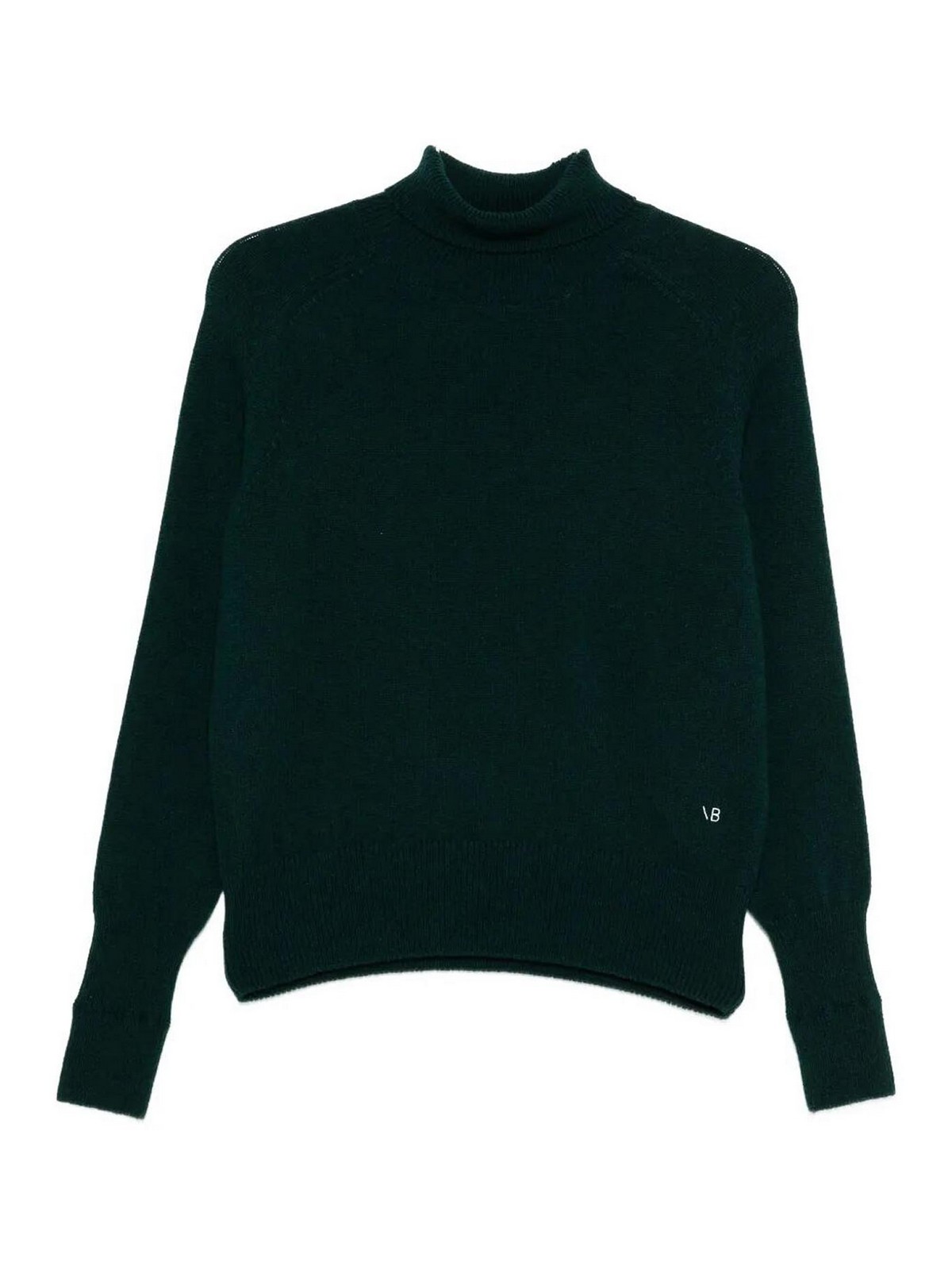 Victoria Beckham Ribbed Turtle-neck Wool Jumper With Long Sleeves In Green