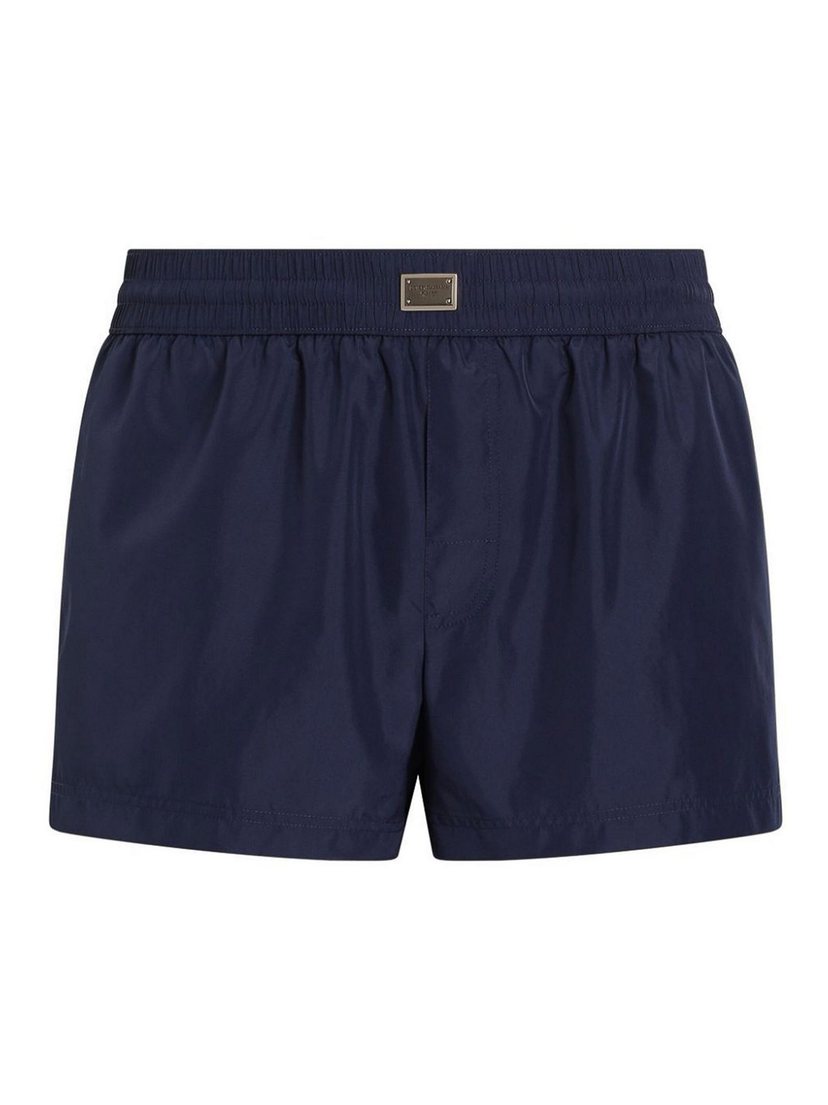 Dolce & Gabbana Short Swim Trunks With Logo Plaque In Blue