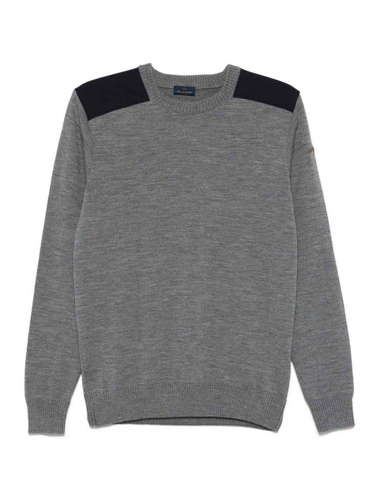 Paul & Shark Wool Crewneck Sweater Contrast Panels In Gray