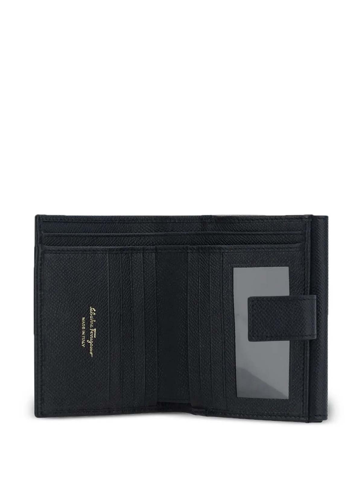 Ferragamo Hammered Leather Gold Gancini Compact Wallet In Sand