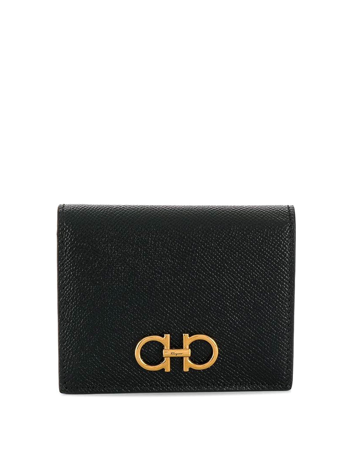 Ferragamo Hammered Leather Gancini Compact Wallet In Sand