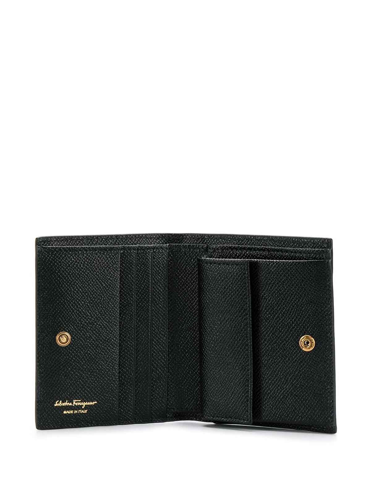 Ferragamo Hammered Leather Gancini Compact Wallet In Sand