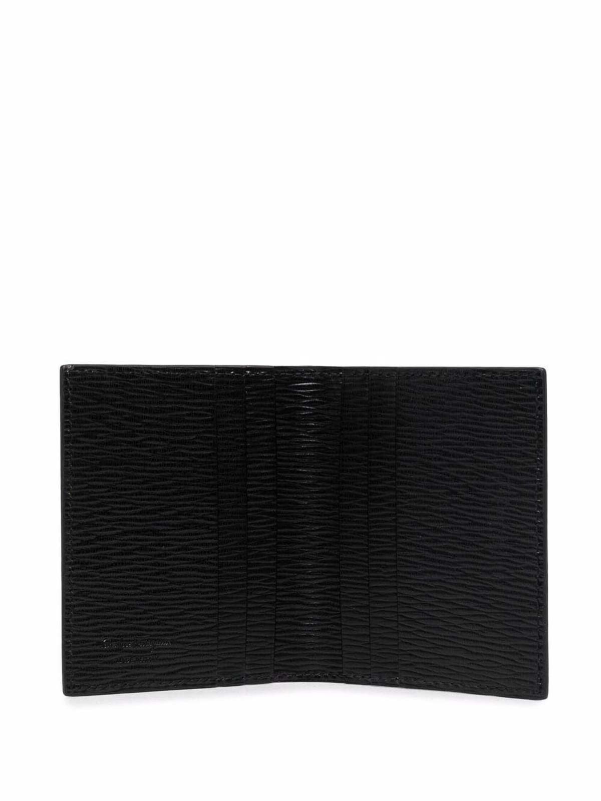 Ferragamo Hammered Leather Gancini Bi-fold Card Holder In Sand