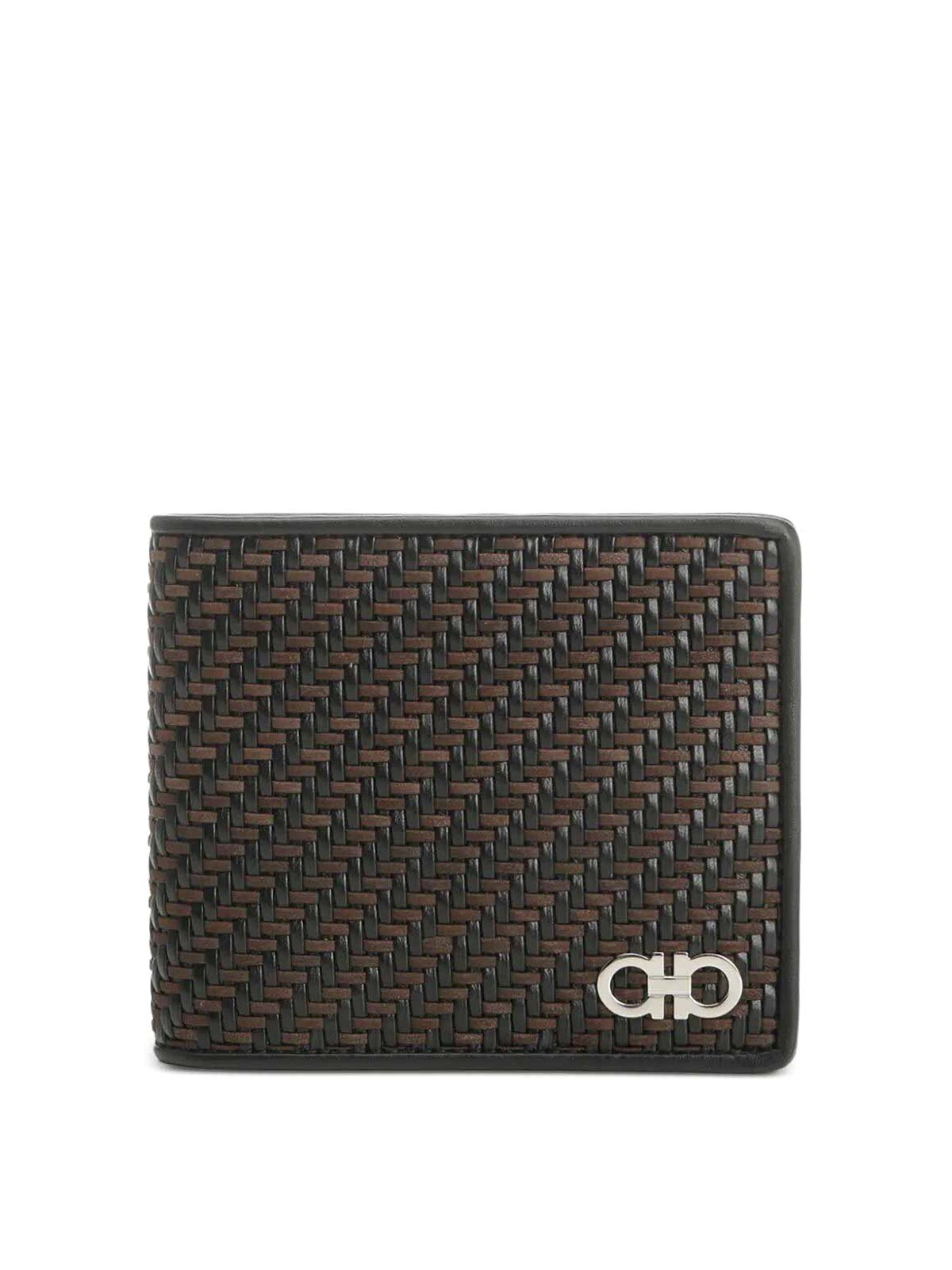 Ferragamo Two-tone Woven Leather Bi-fold Wallet In Green
