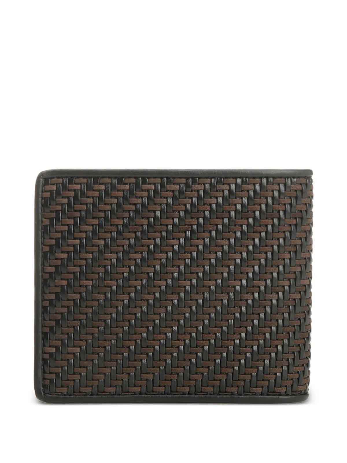 Ferragamo Two-tone Woven Leather Bi-fold Wallet In Green