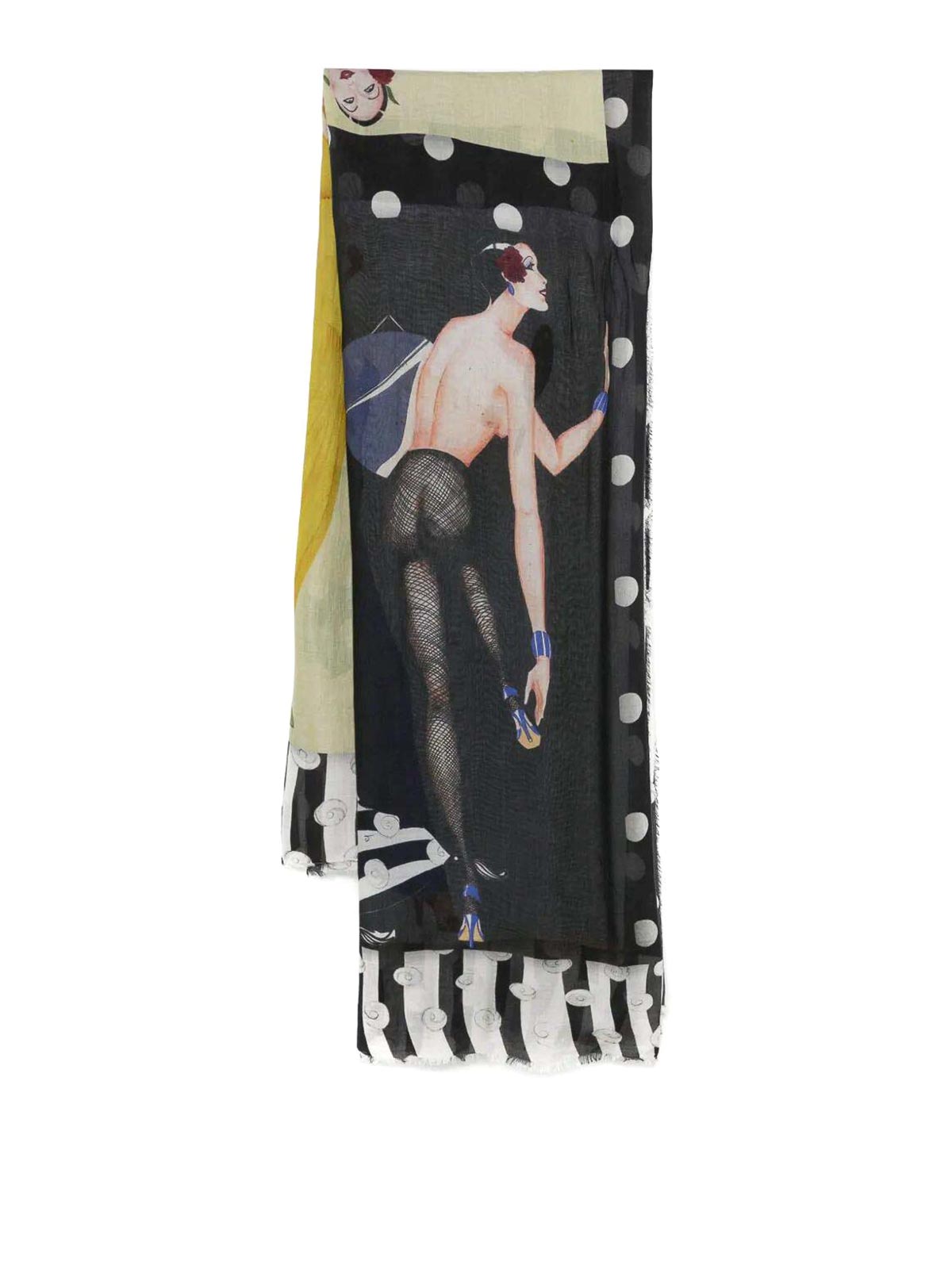 Faliero Sarti Stylist Sketch-style Print Modal Scarf In Black