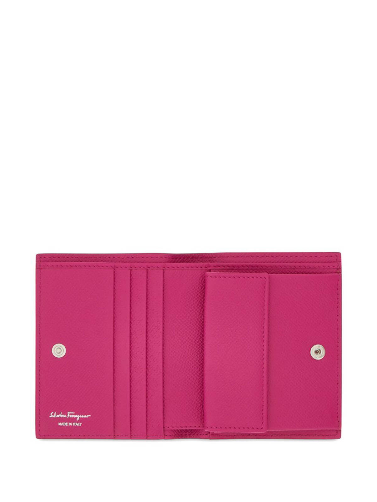 Ferragamo Grained Leather Gancini Compact Wallet In Nude