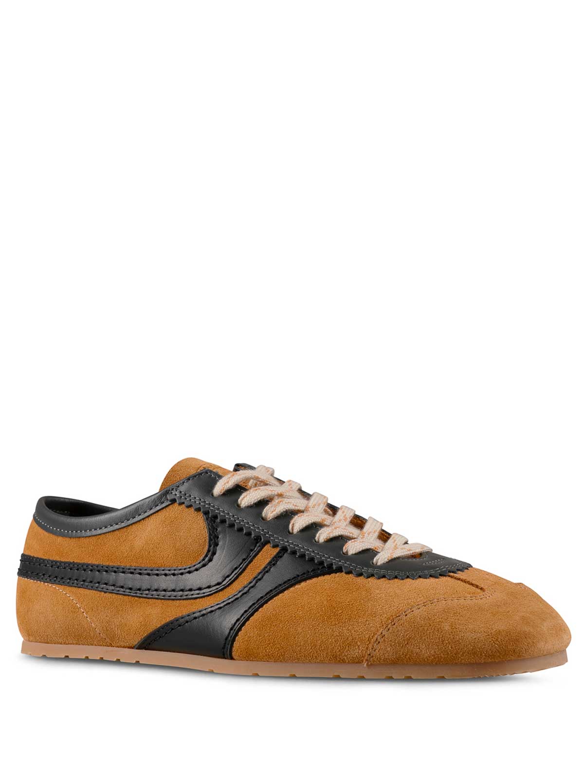 Dries Van Noten Double Lacing Suede Sneakers With Leather Inserts Shoes In Sand