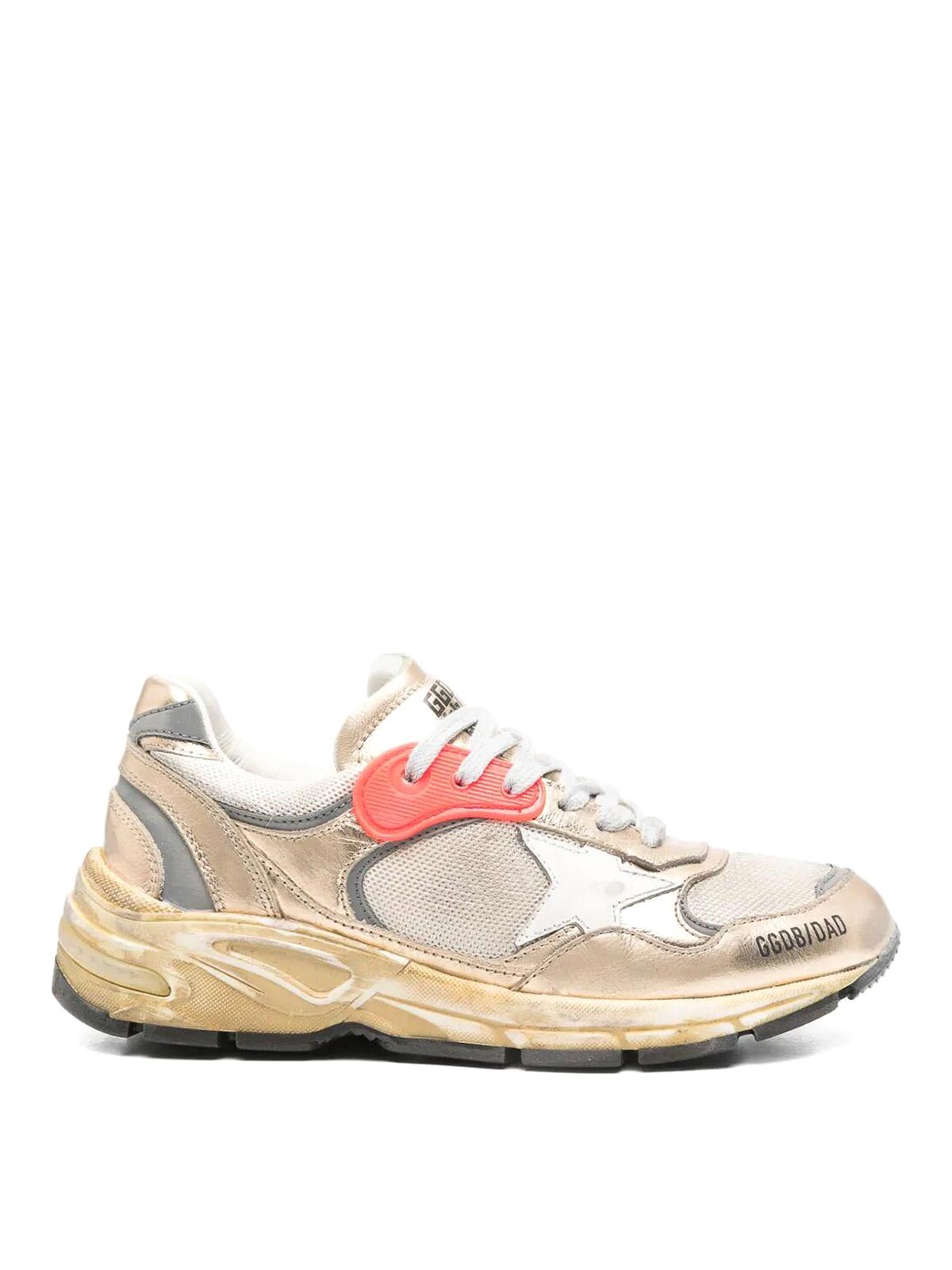 Golden Goose Dad-star Sneakers In Mesh And Gold Foiled Leather With White Leather Star In Multi