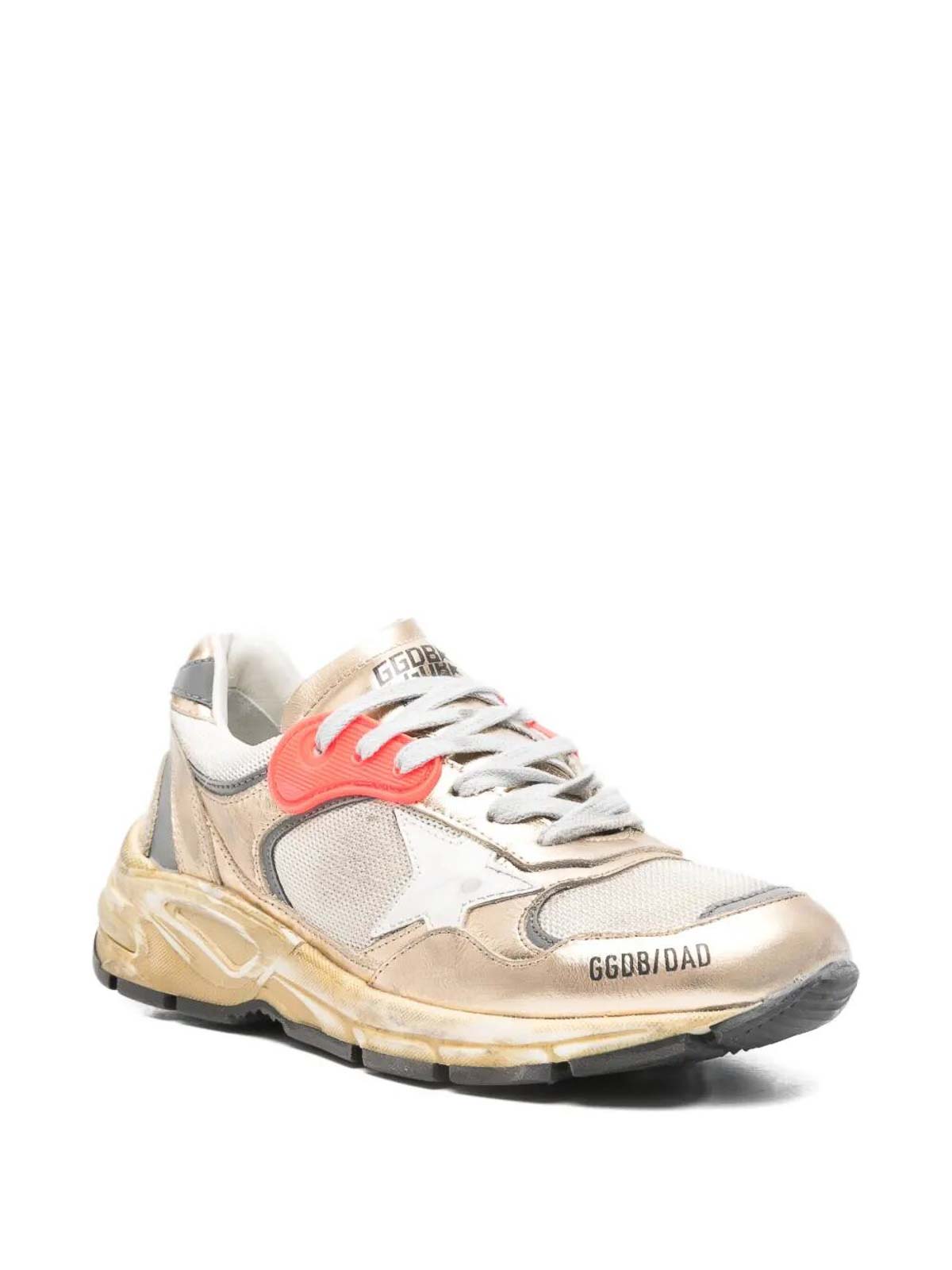 Golden Goose Dad-star Sneakers In Mesh And Gold Foiled Leather With White Leather Star In Multi