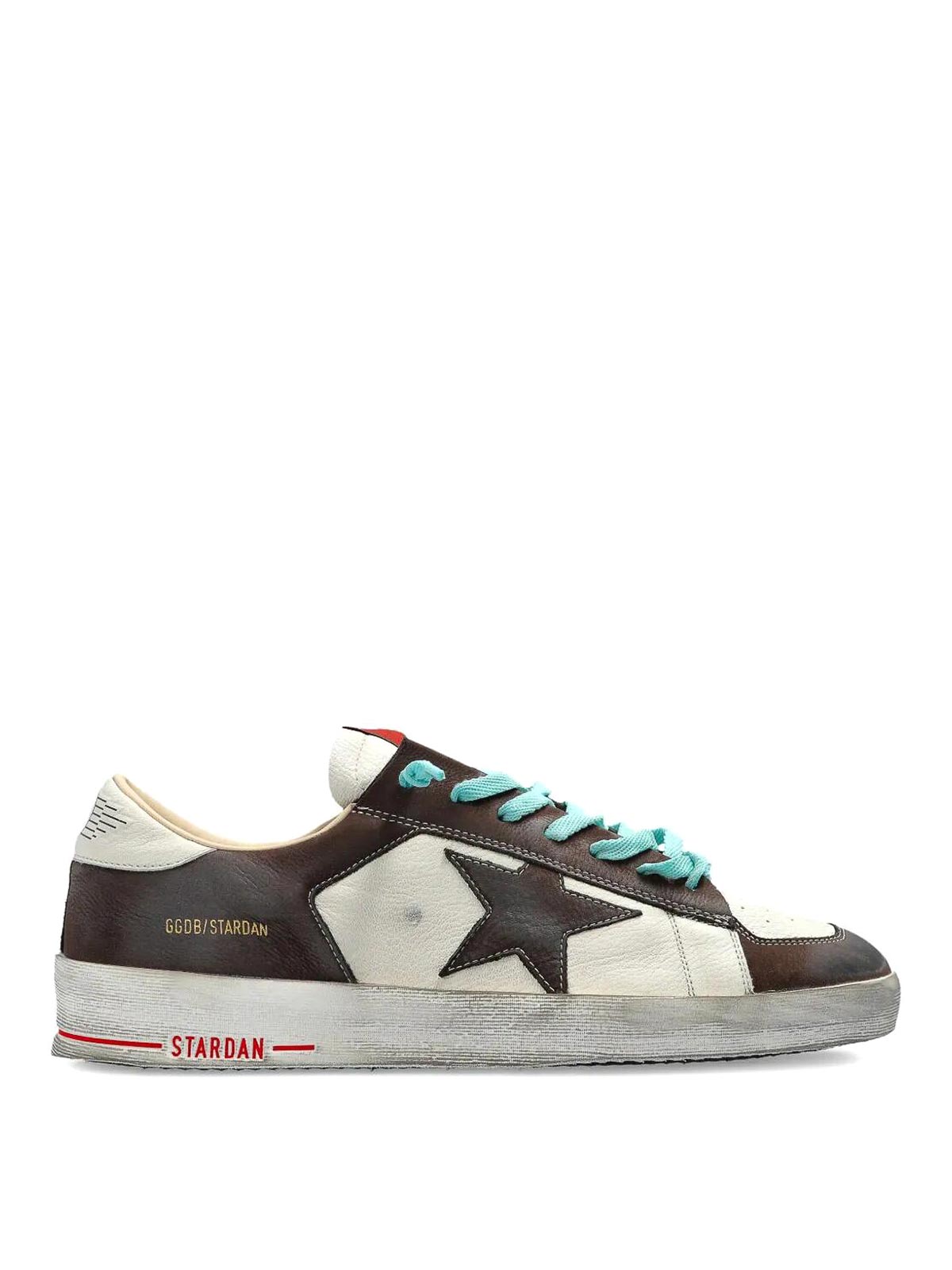Golden Goose Distressed Leather Sneakers With Two-tone Star Patch In Sand