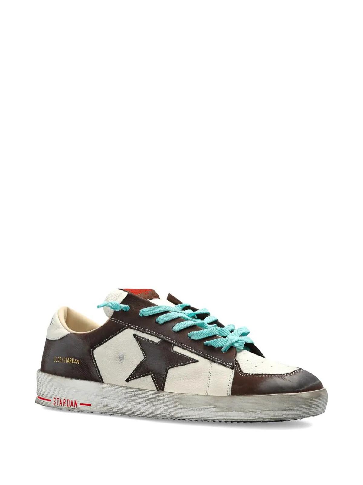 Golden Goose Distressed Leather Sneakers With Two-tone Star Patch In Sand