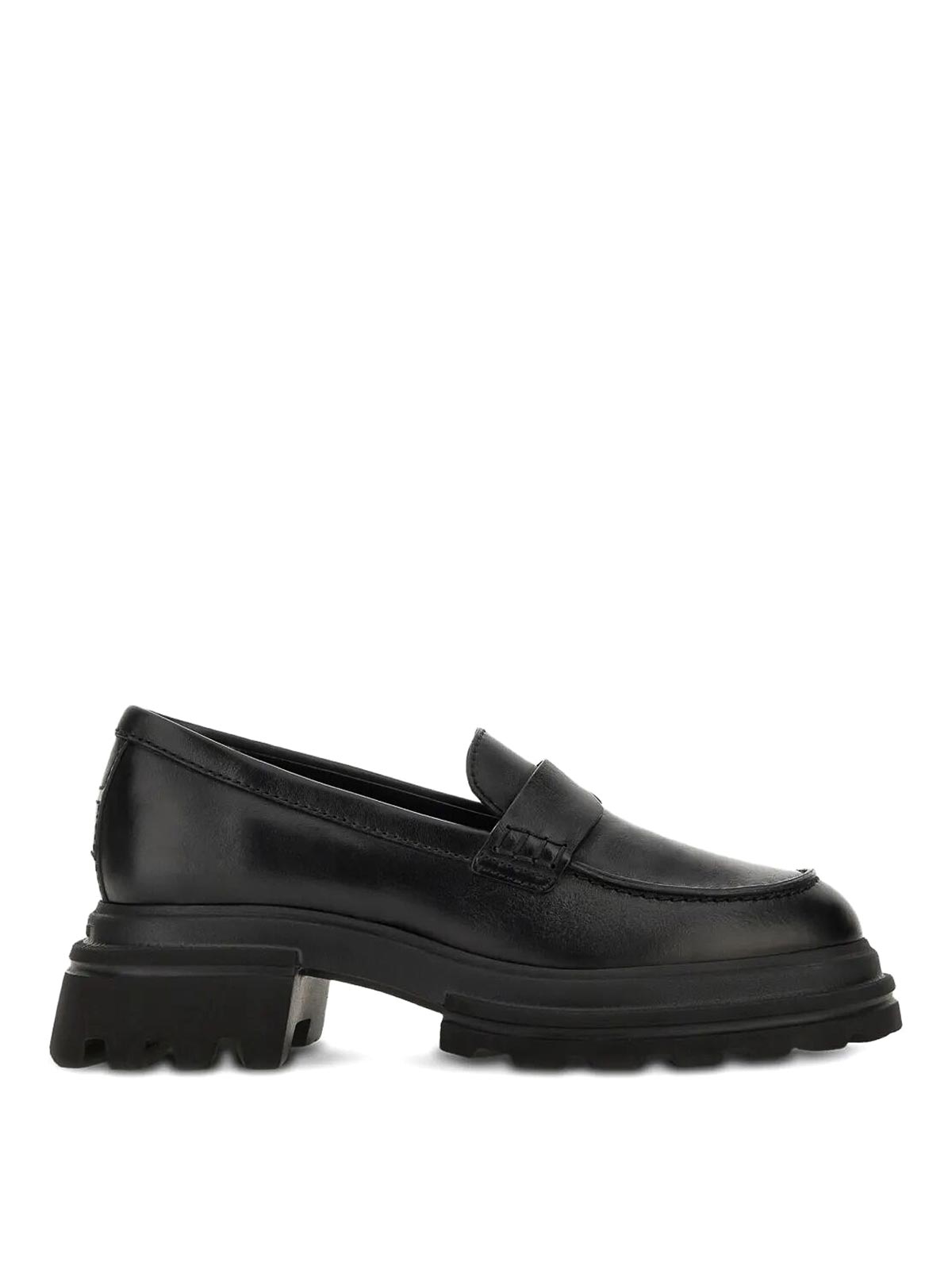 Hogan 10-storey Smooth Leather Loafers In Sand
