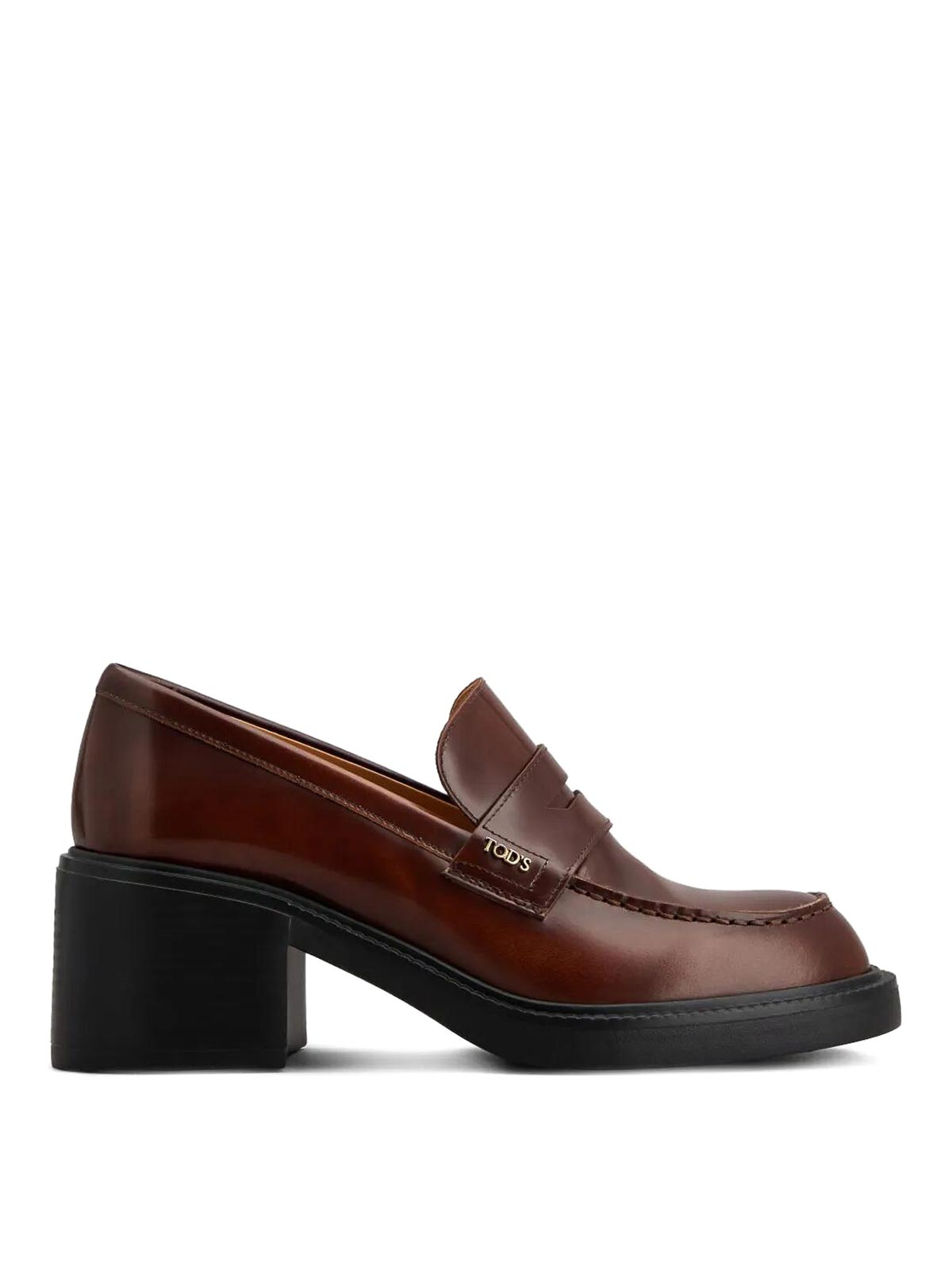 Tod's Leather Heeled Penny Loafers In Brown