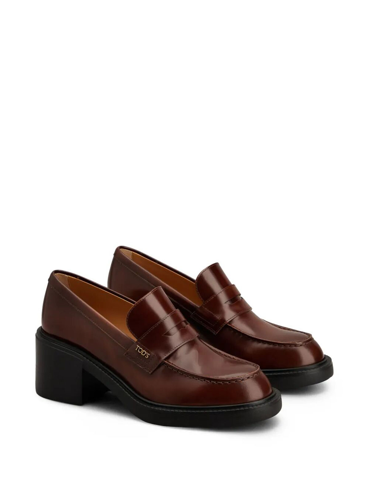 Tod's Leather Heeled Penny Loafers In Brown