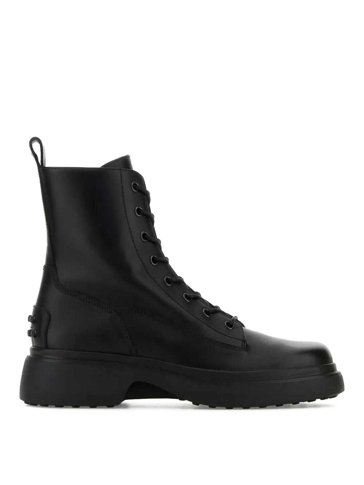 Tod's Platform Leather Combat Boots In Sand