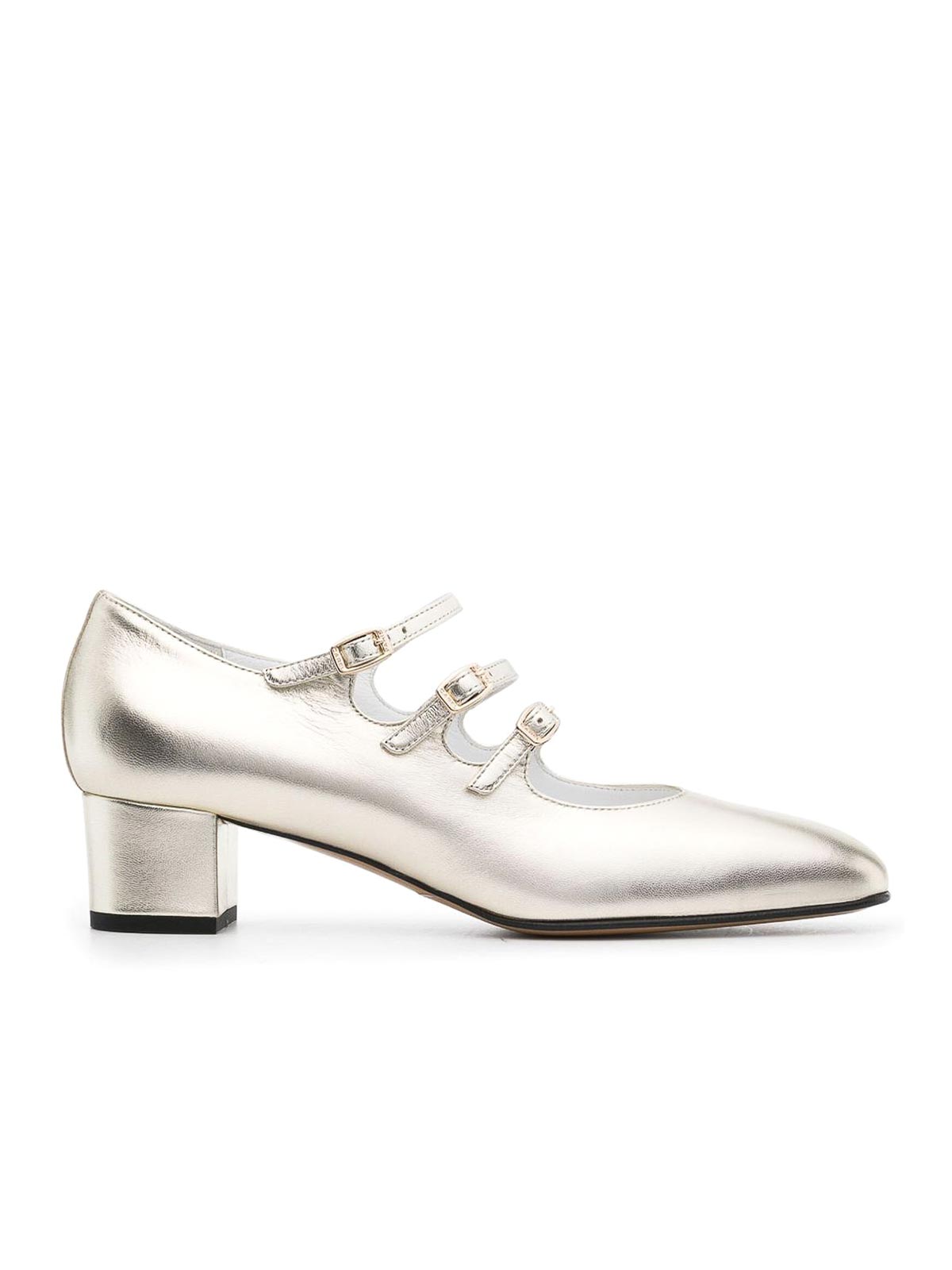 Carel Paris Platinum Laminated Leather Mary Jane Pumps In Silver