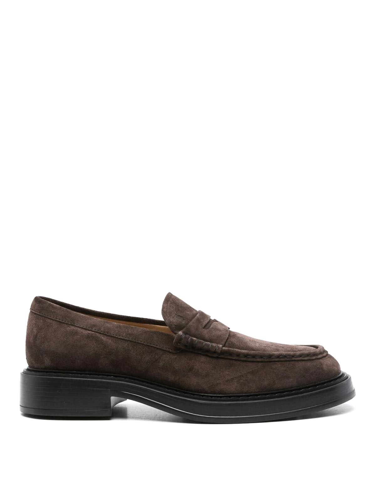 Tod's Round Toe Suede Finish Loafers With Rubber Sole In Brown