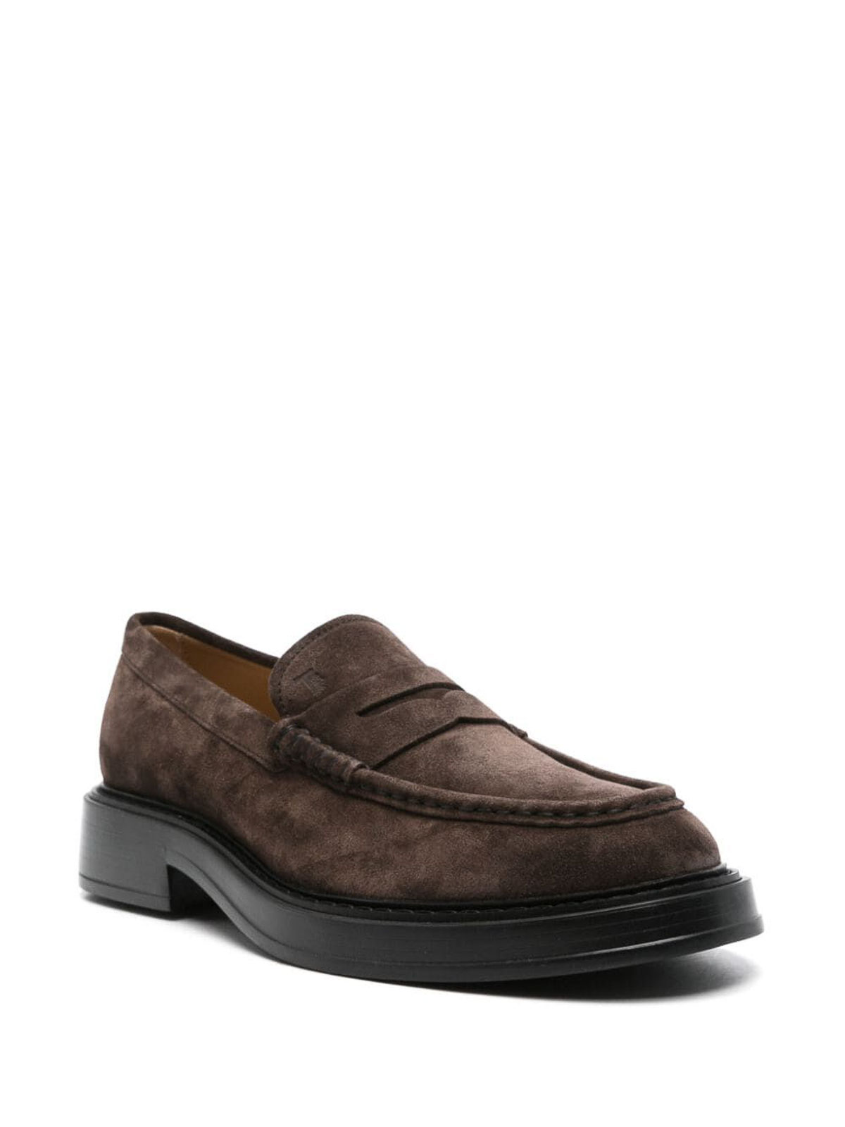 Tod's Round Toe Suede Finish Loafers With Rubber Sole In Brown