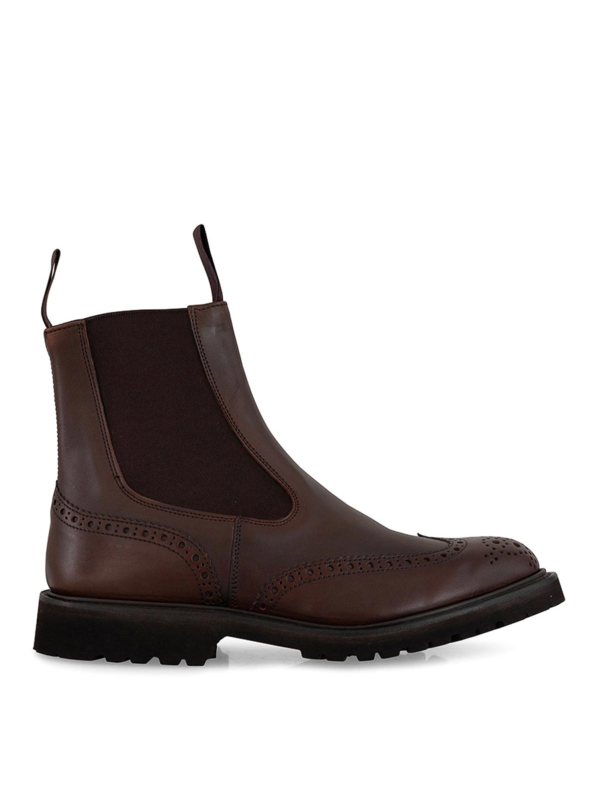 Tricker's Chunky Sole Brogue Detailing Pull Tabs In Brown