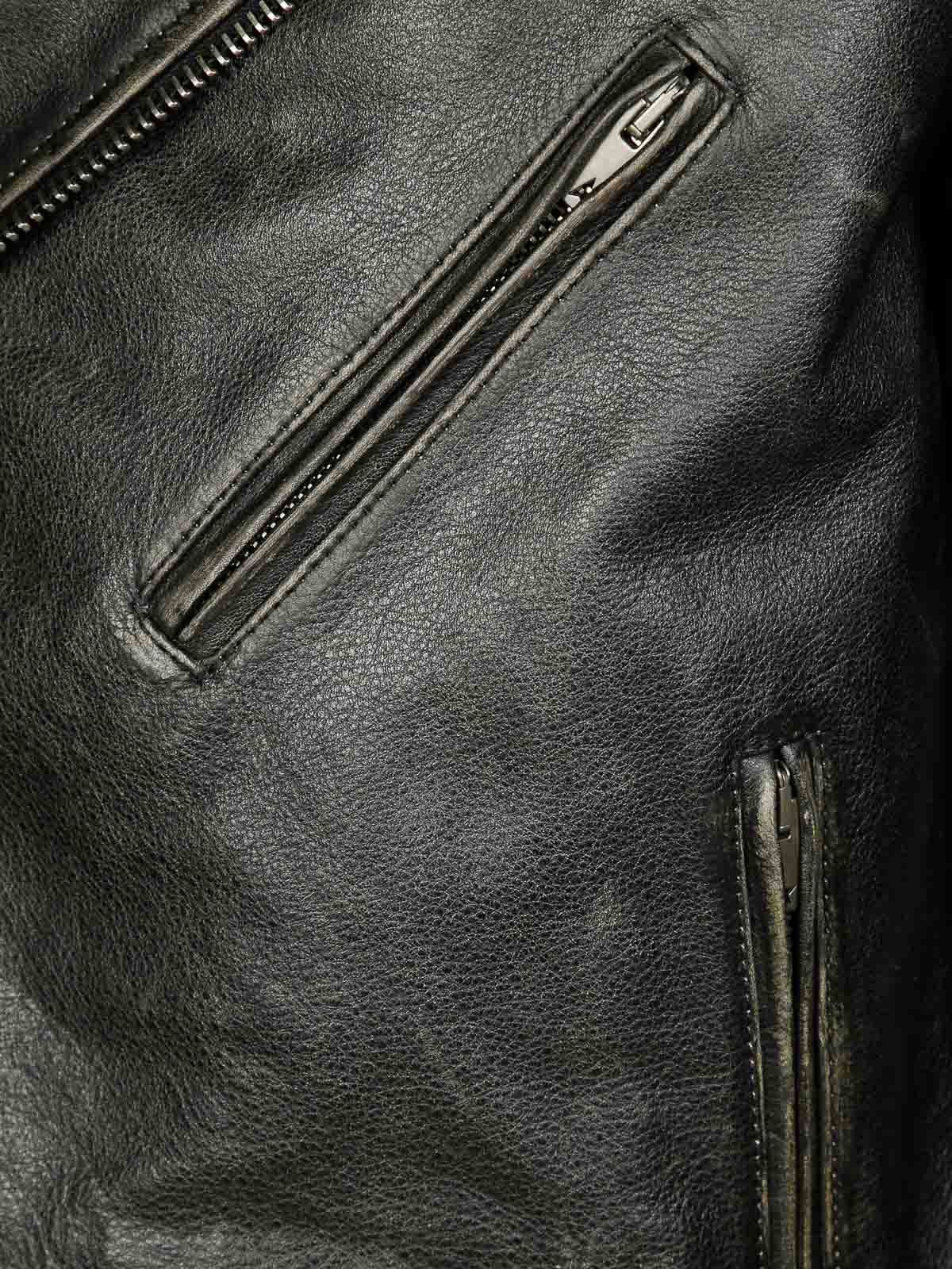 Golden Goose Men Black Biker Jacket With Notched Revers And Leopard Lining In Leather Man In Black
