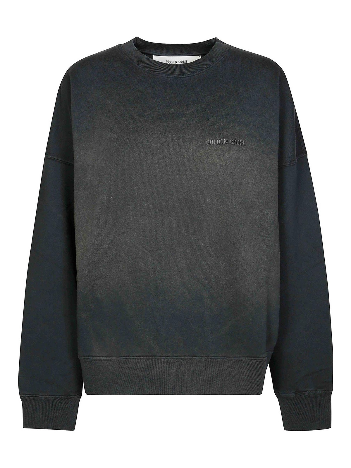 Golden Goose Longline Crewneck Cotton Sweatshirt With Star Accents In Blue