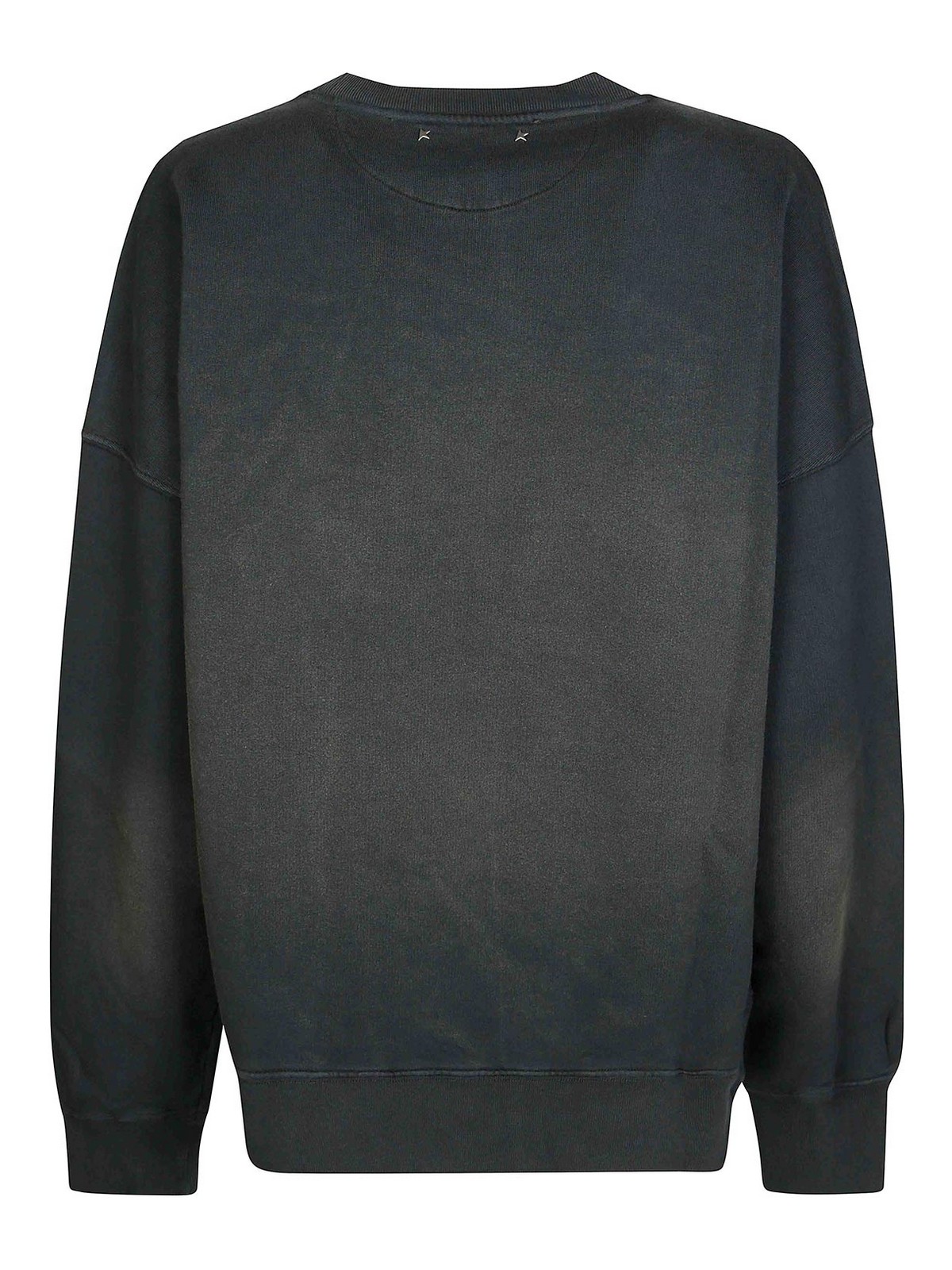 Golden Goose Longline Crewneck Cotton Sweatshirt With Star Accents In Blue