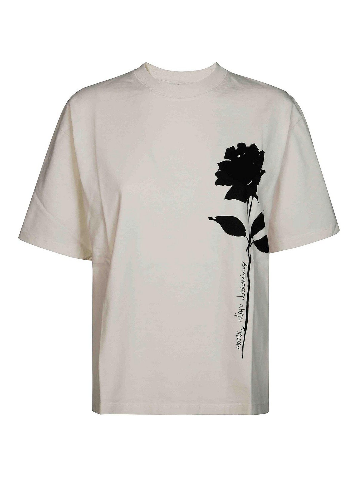 Golden Goose Oversized T-shirt With Black Rose Graphic And Metallic Stars In Neutral