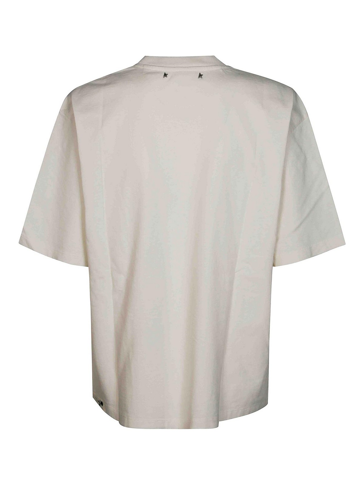 Golden Goose Oversized T-shirt With Black Rose Graphic And Metallic Stars In Neutral