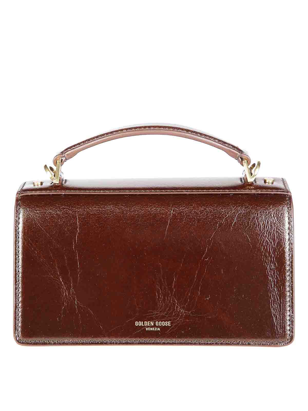 Golden Goose Structured Shiny Brown Handbag With Gold-tone Hardware In Brown