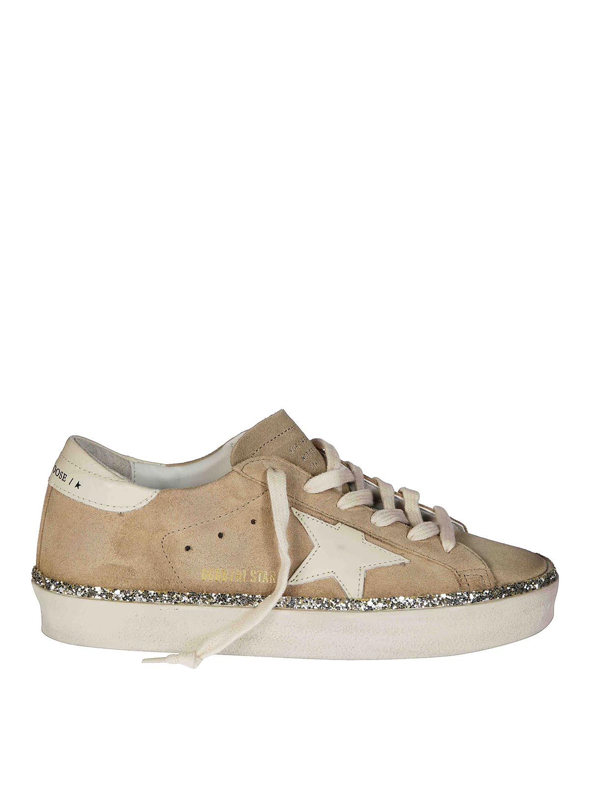 Golden Goose Hi Star Suede Sneakers With Glitter Edge In Brown