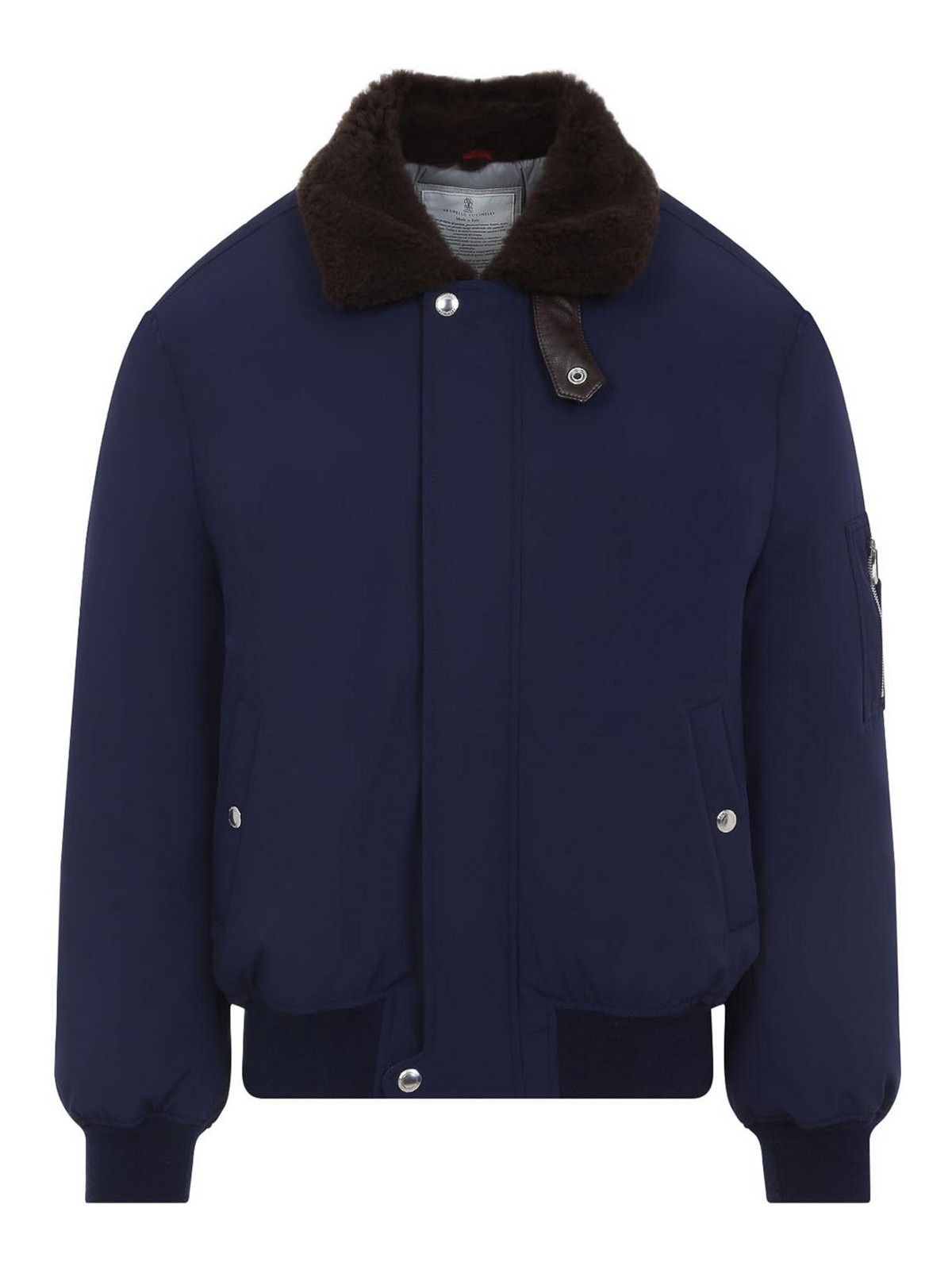 Brunello Cucinelli Down Jacket Nylon Shearling Collar In Blue