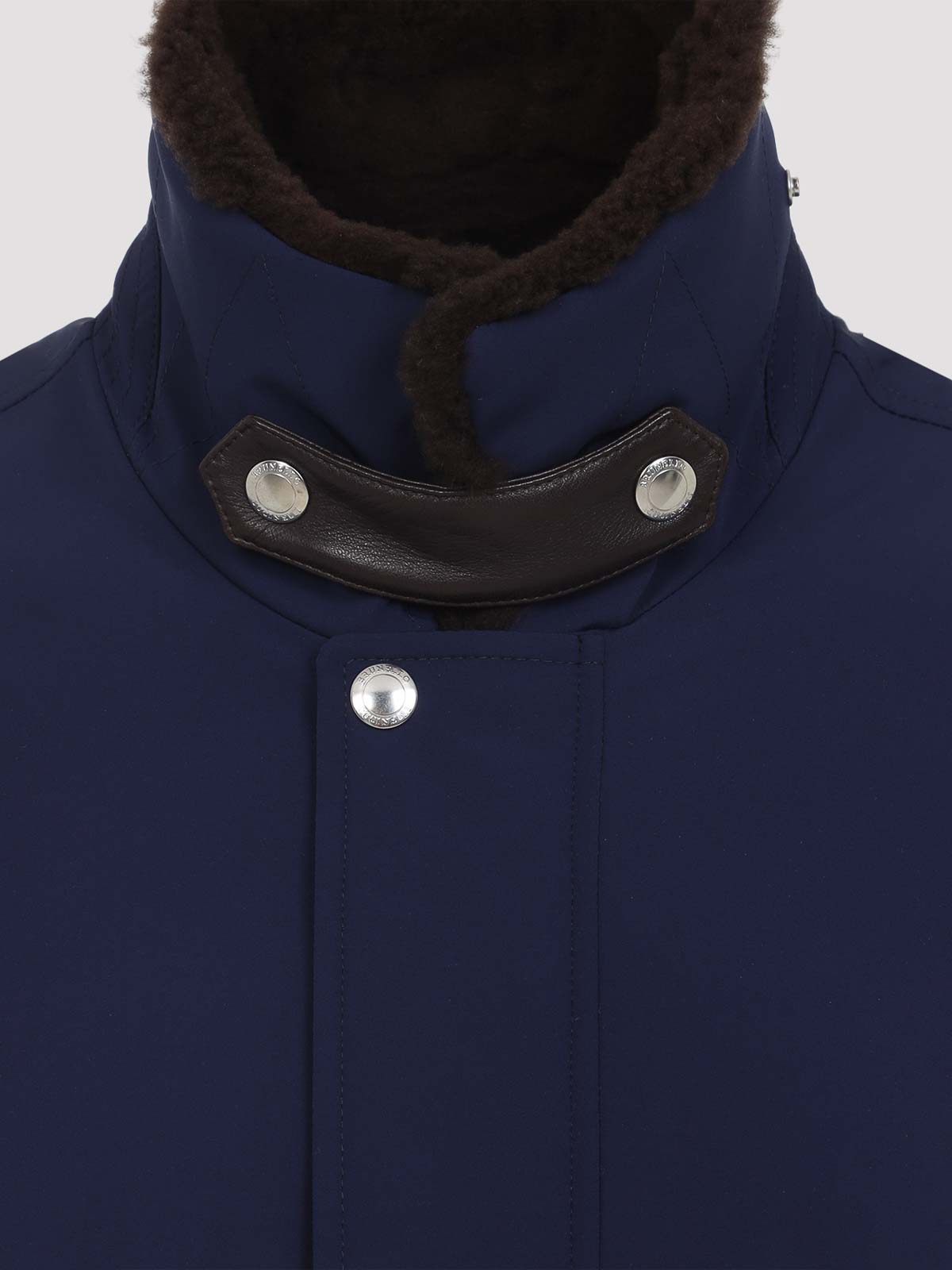 Brunello Cucinelli Down Jacket Nylon Shearling Collar In Blue