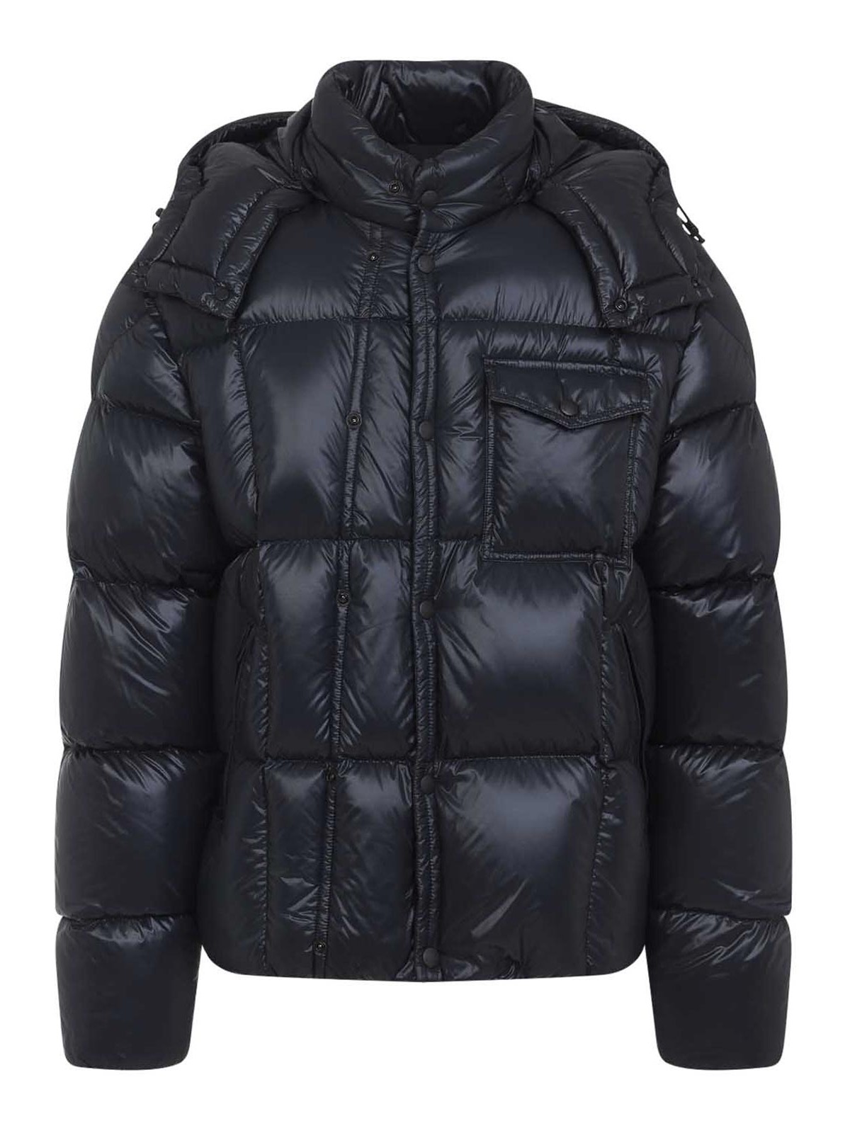 Moncler Padded Hooded Coat With Flap Pocket In Black