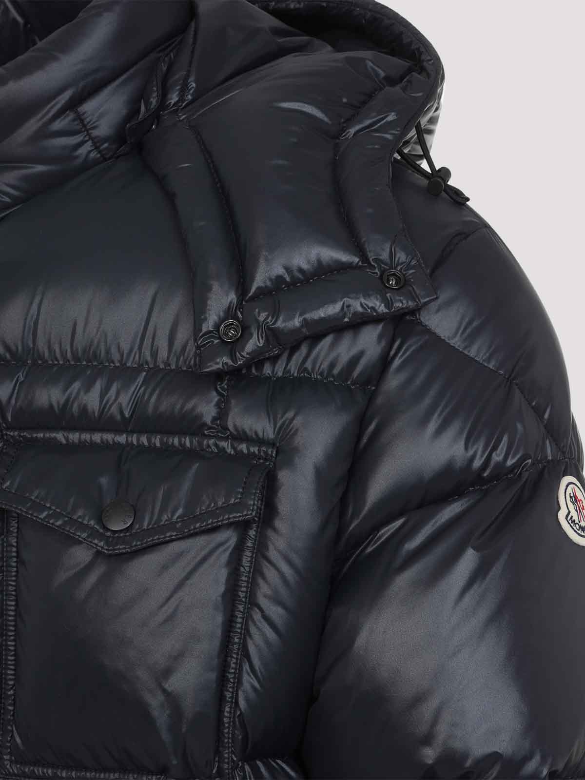 Moncler Padded Hooded Coat With Flap Pocket In Black