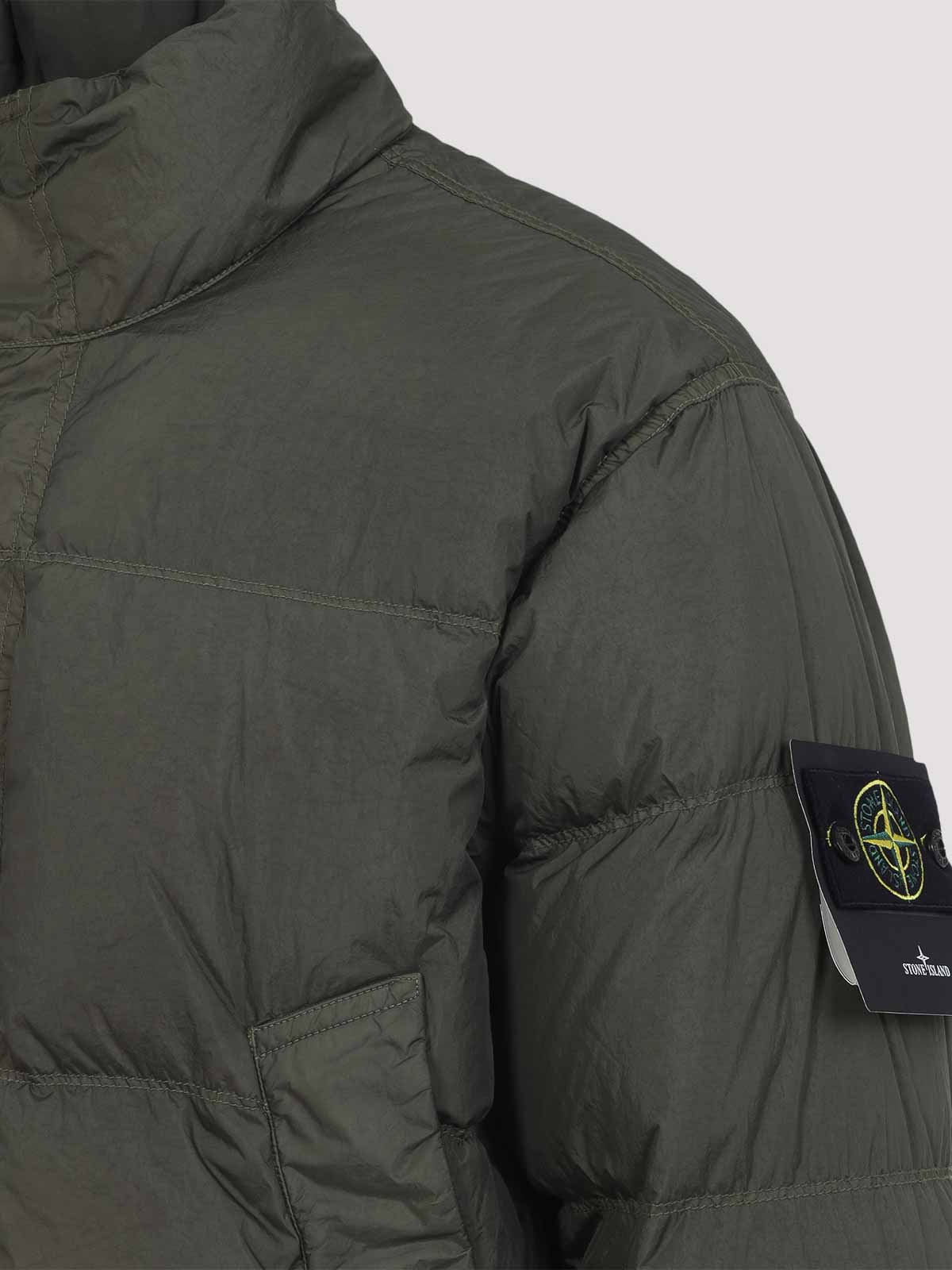 Stone Island Wind Resistant Crinkled Effect Down Jacket Clothing In Green