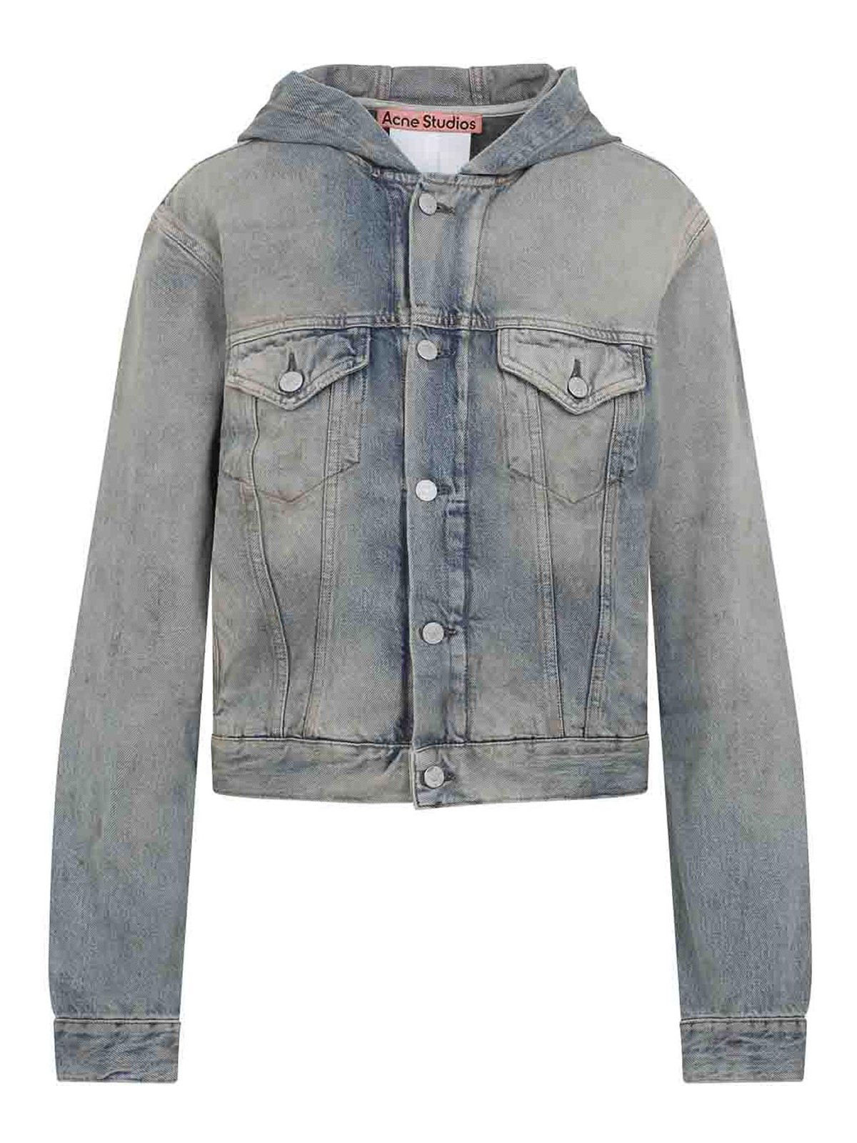 Acne Studios Cropped Denim Jacket With Hood In Blue