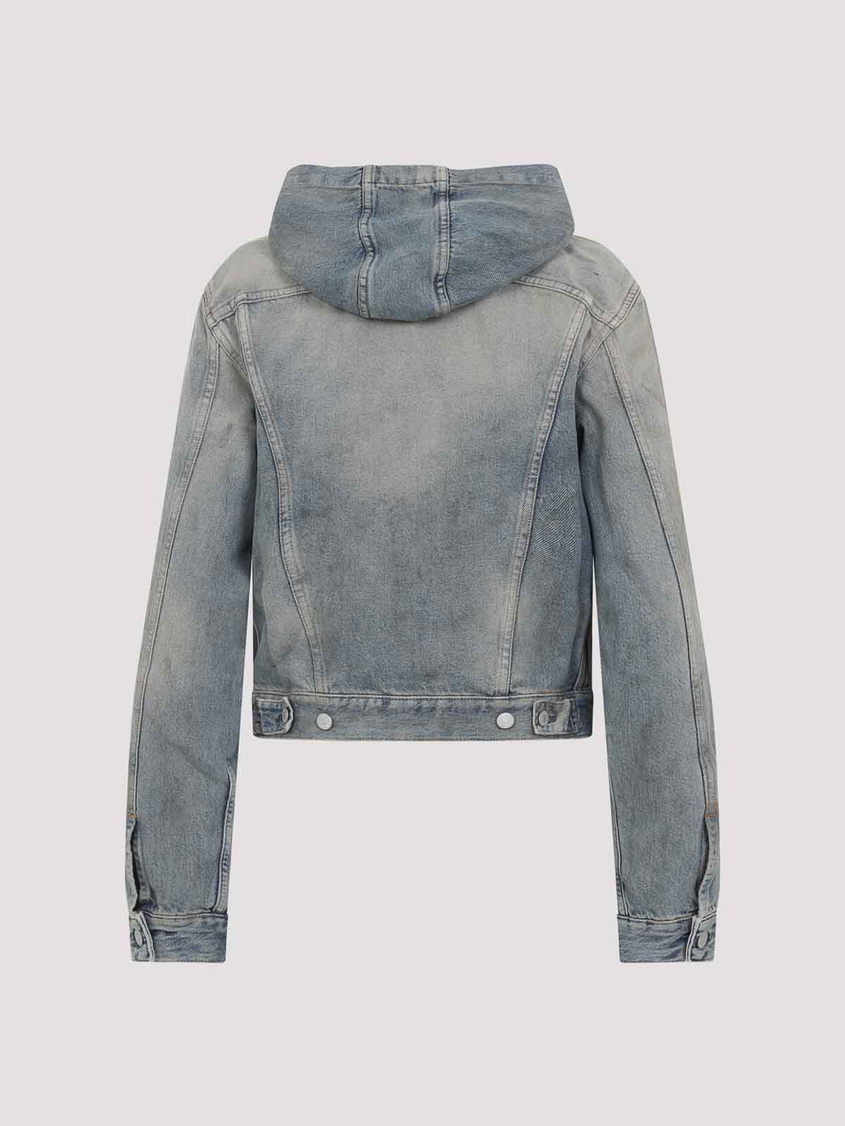 Acne Studios Cropped Denim Jacket With Hood In Blue