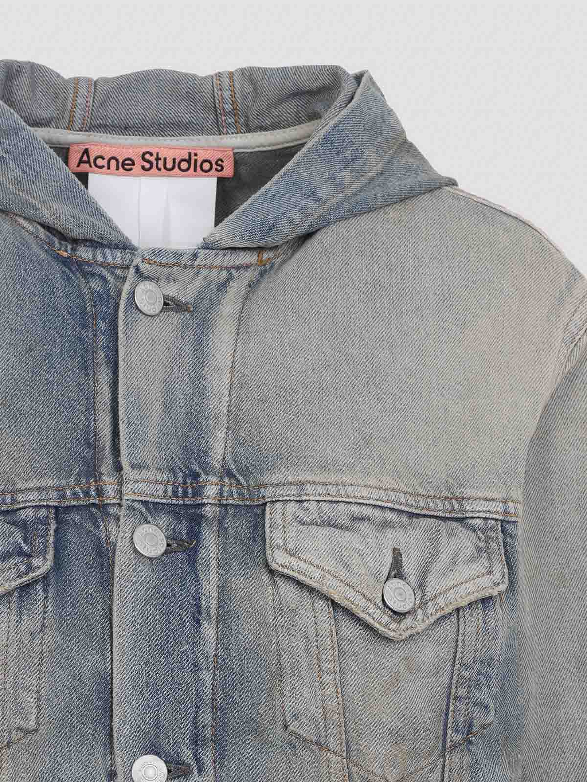 Acne Studios Cropped Denim Jacket With Hood In Blue