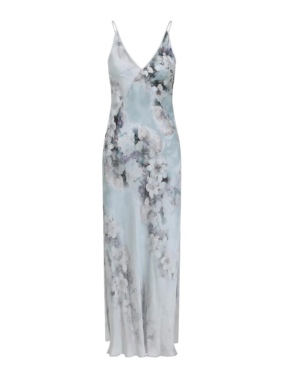 Alberta Ferretti Floral Print Maxi Dress With V-neckline In Gray