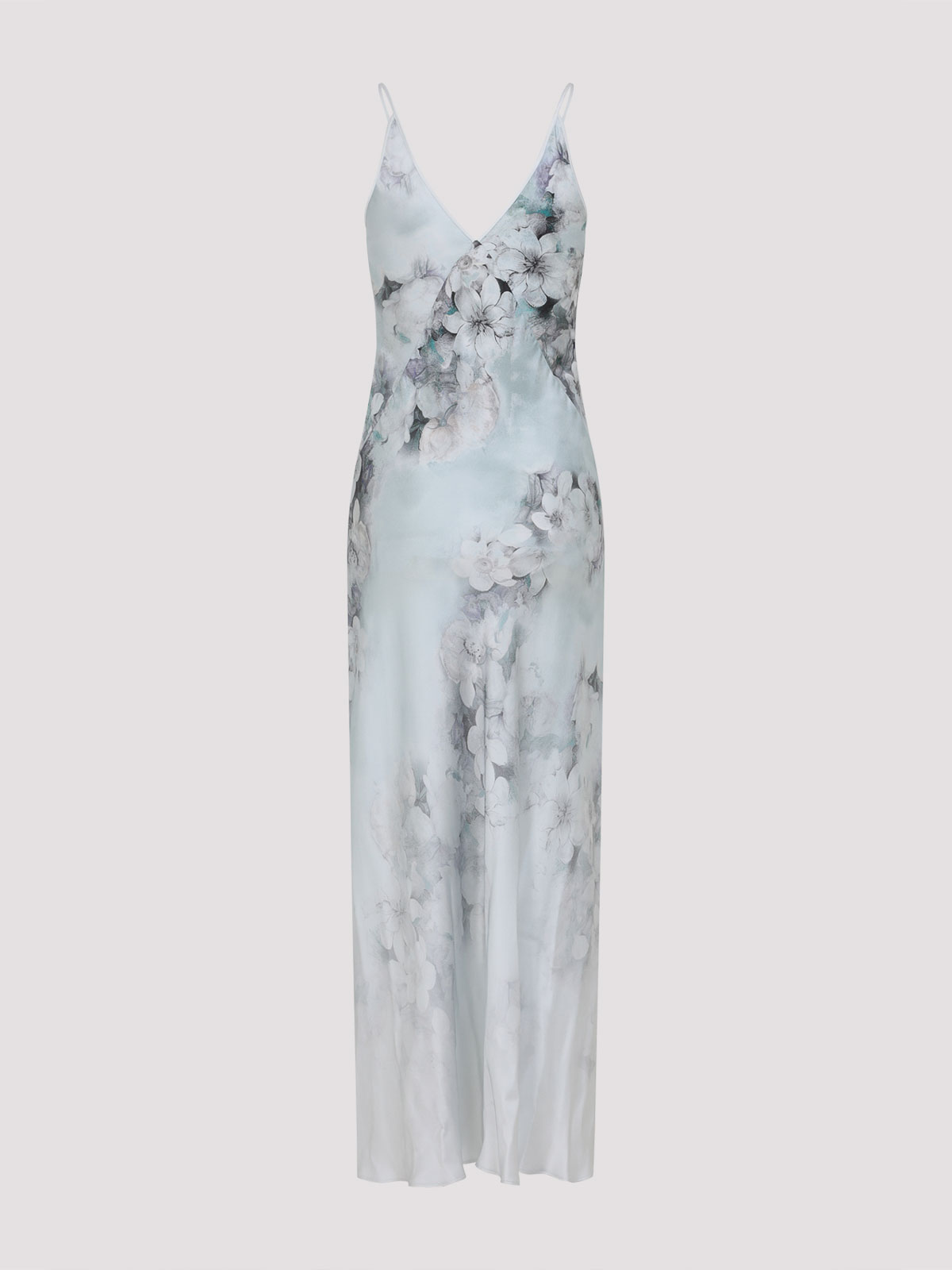 Alberta Ferretti Floral Print Maxi Dress With V-neckline In Gray