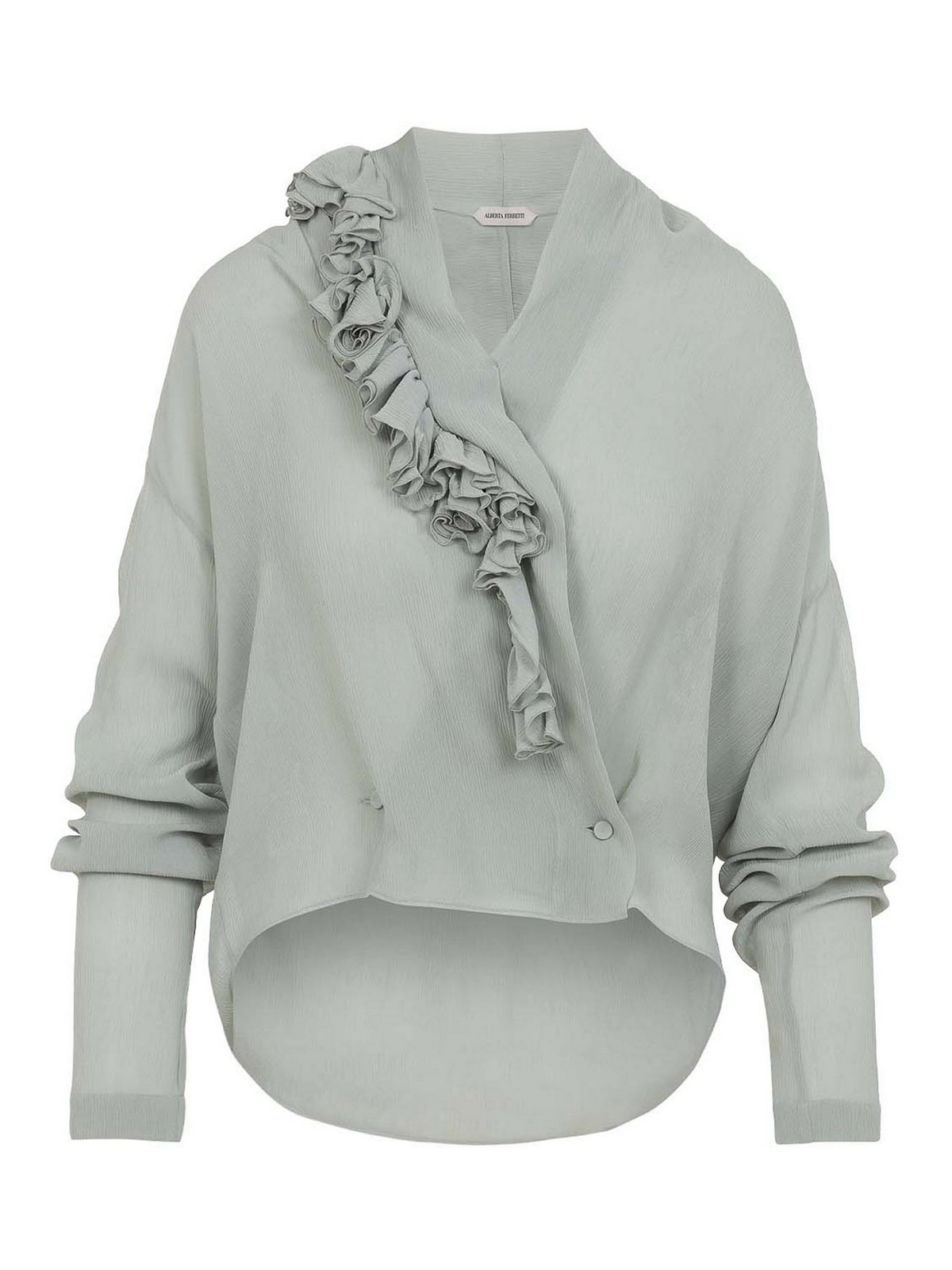 Alberta Ferretti Draped Sheer Fabric Ruffled Long Sleeves In Gray