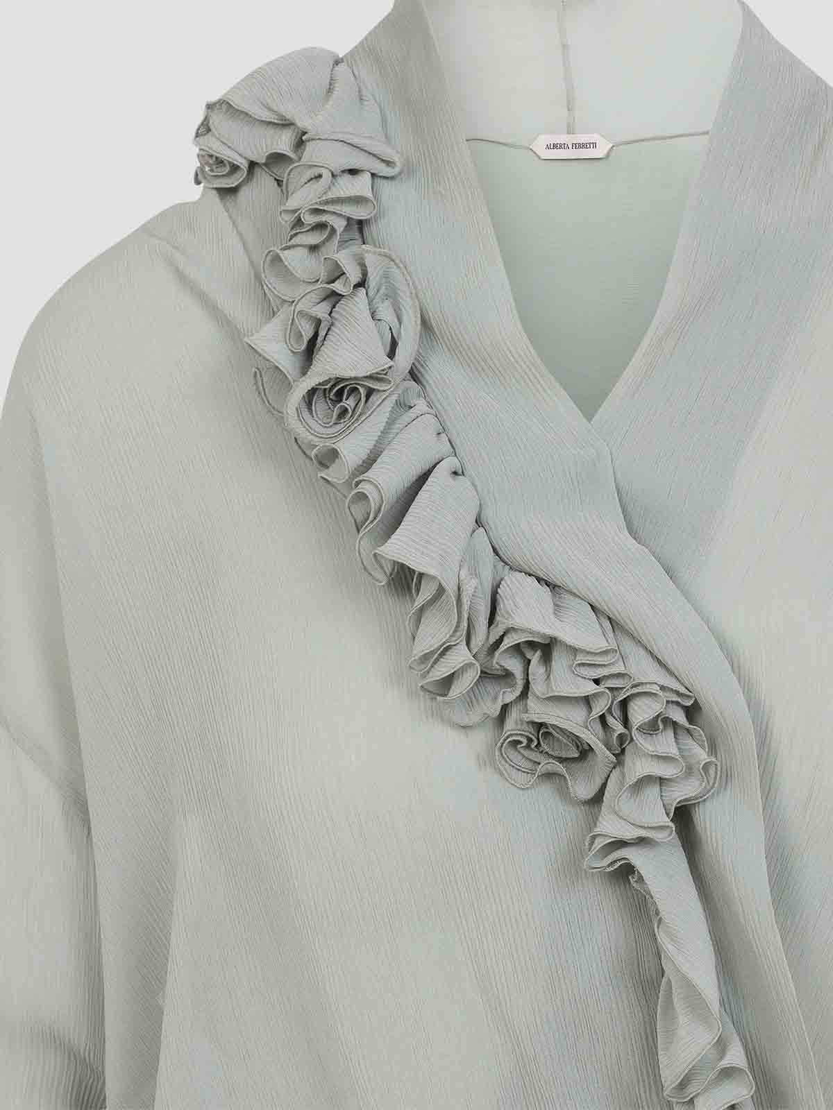 Alberta Ferretti Draped Sheer Fabric Ruffled Long Sleeves In Gray