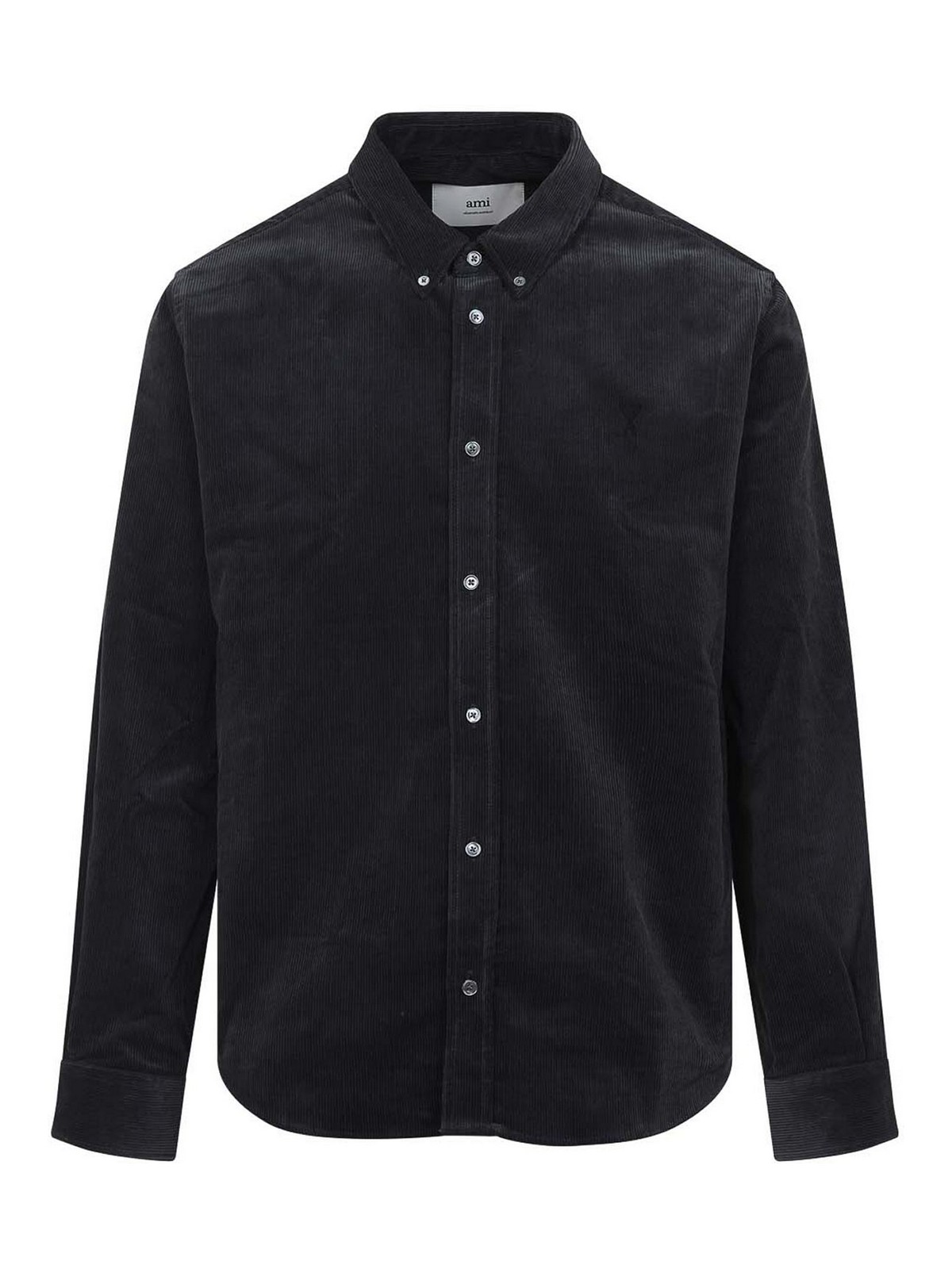 Ami Alexandre Mattiussi Adc Button-down Collar Logo-embroidered Cotton-corduroy Shirt In Black