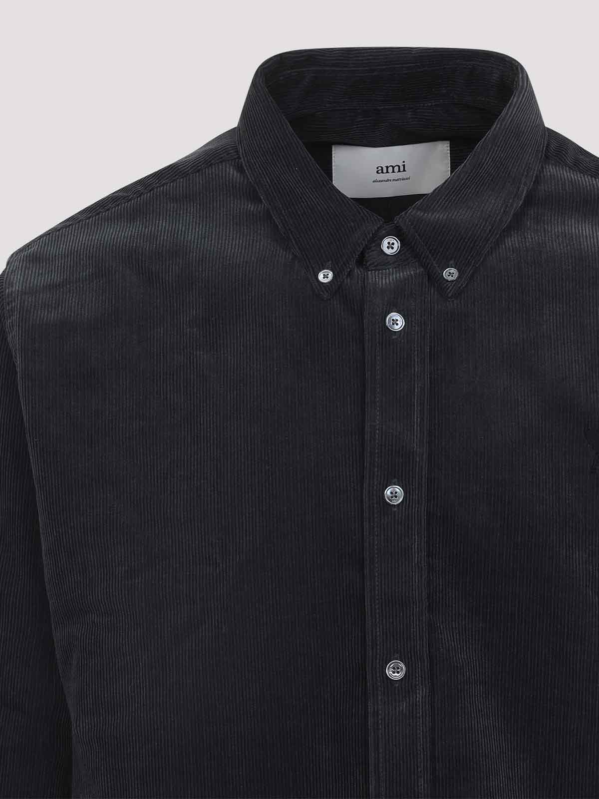 Ami Alexandre Mattiussi Adc Button-down Collar Logo-embroidered Cotton-corduroy Shirt In Black