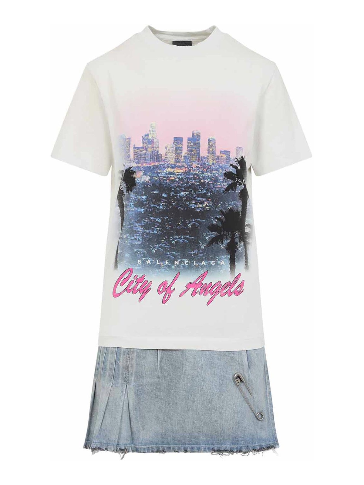 Balenciaga Layered Mini Dress With Denim Skirt Effect In Blue