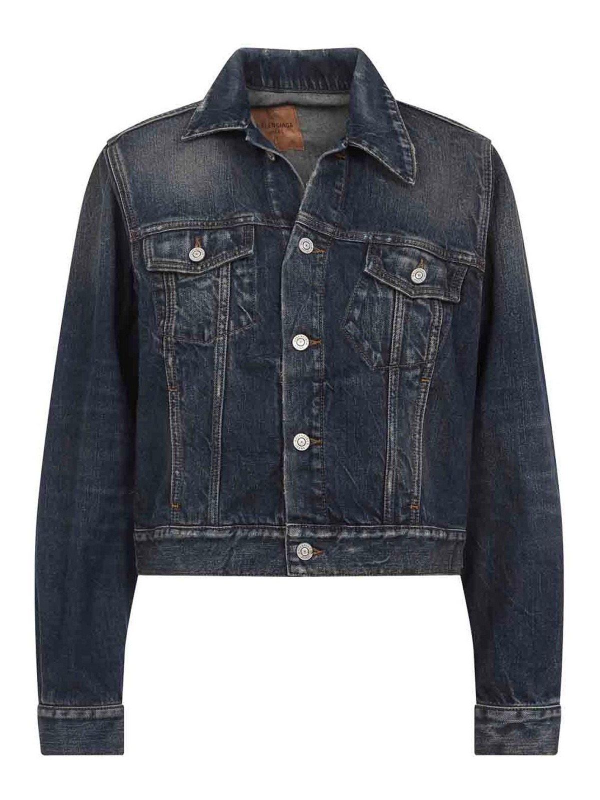 Balenciaga Off-shoulder Dark Blue Cotton Jacket In Blue