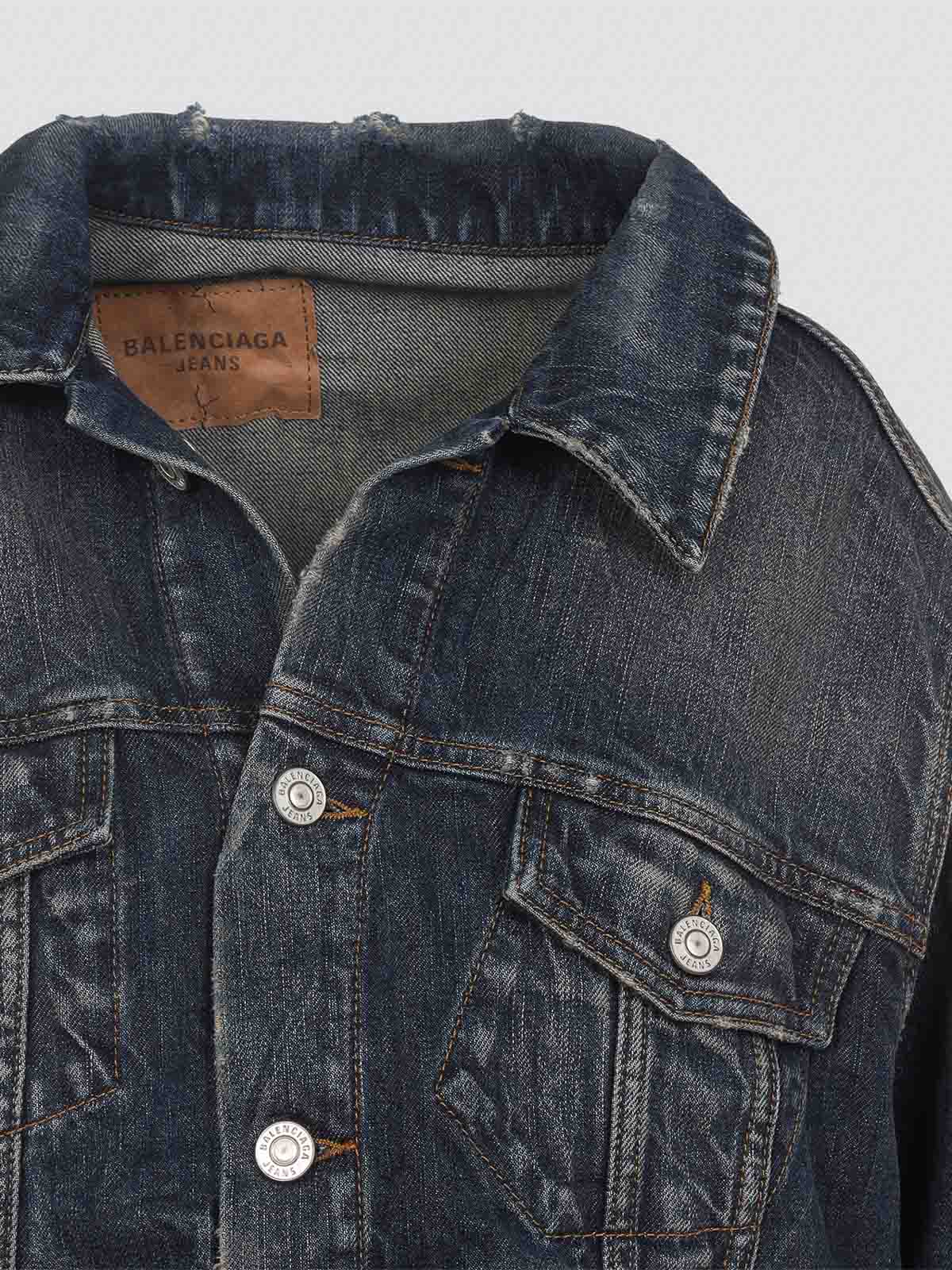 Balenciaga Off-shoulder Dark Blue Cotton Jacket In Blue