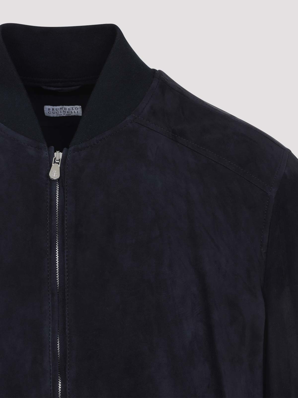 Brunello Cucinelli Ribbed Edges Suede Leather Jacket In Black