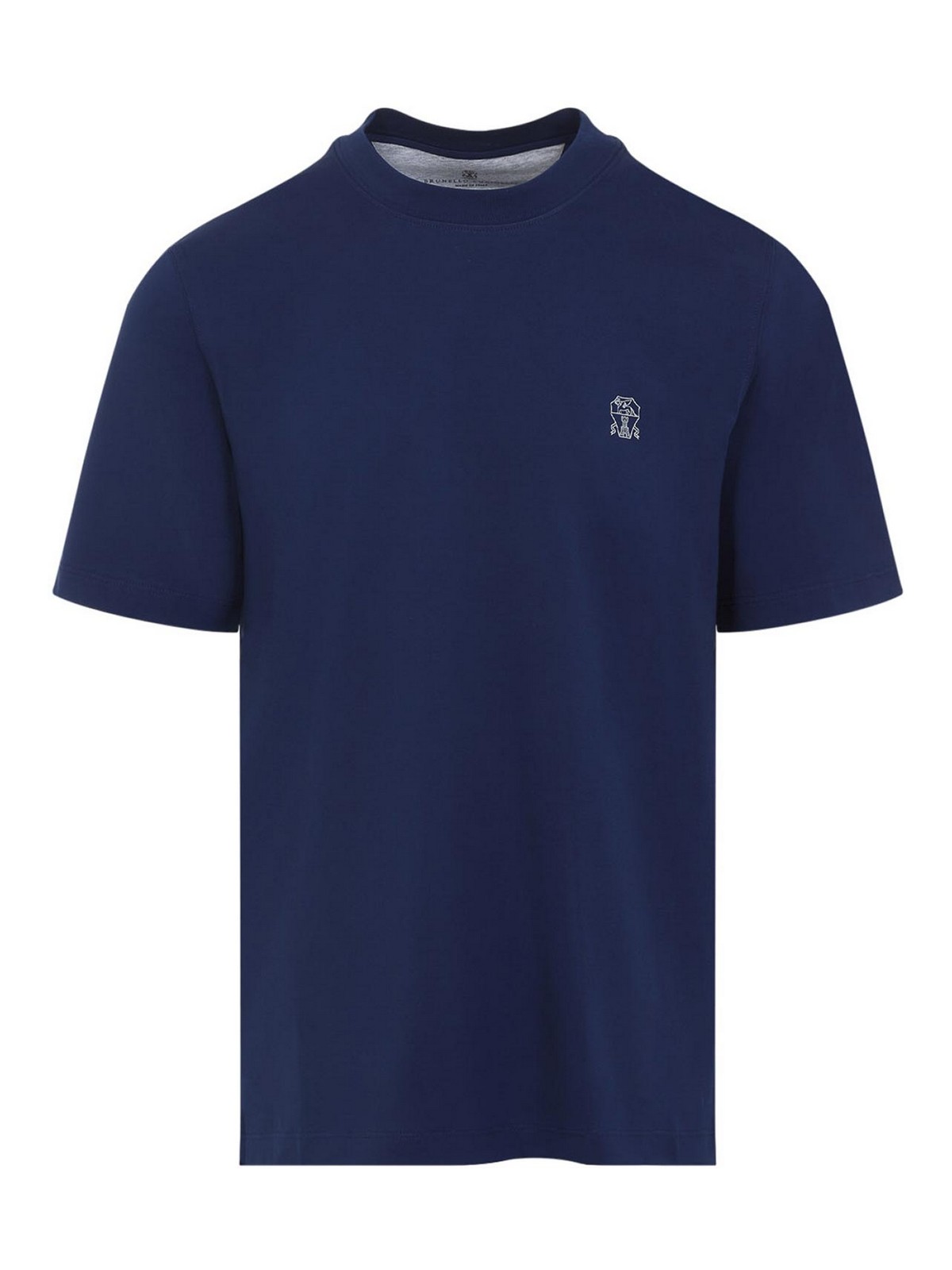 Brunello Cucinelli Classic Round Neck Cotton T-shirt In Blue